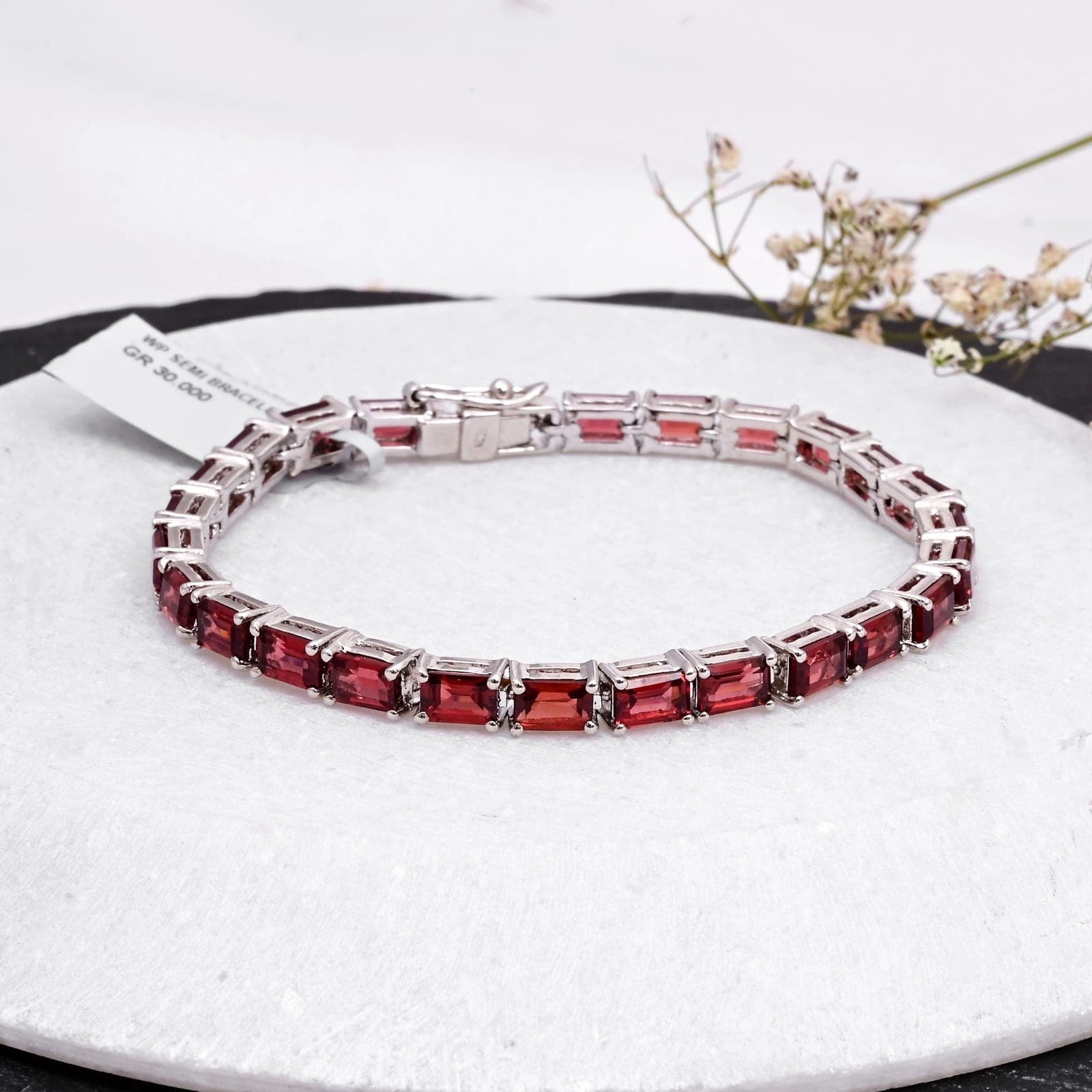 Garnet Tennis Bracelet in Silver alternate view