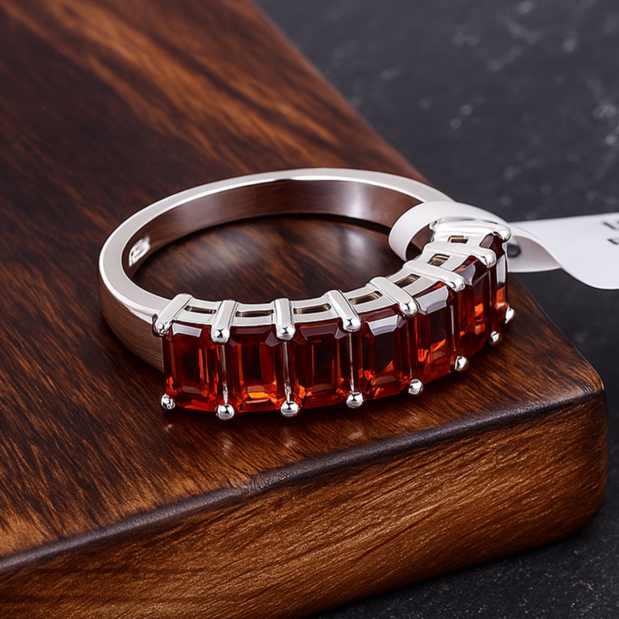 Emerald Cut Garnet Band Ring