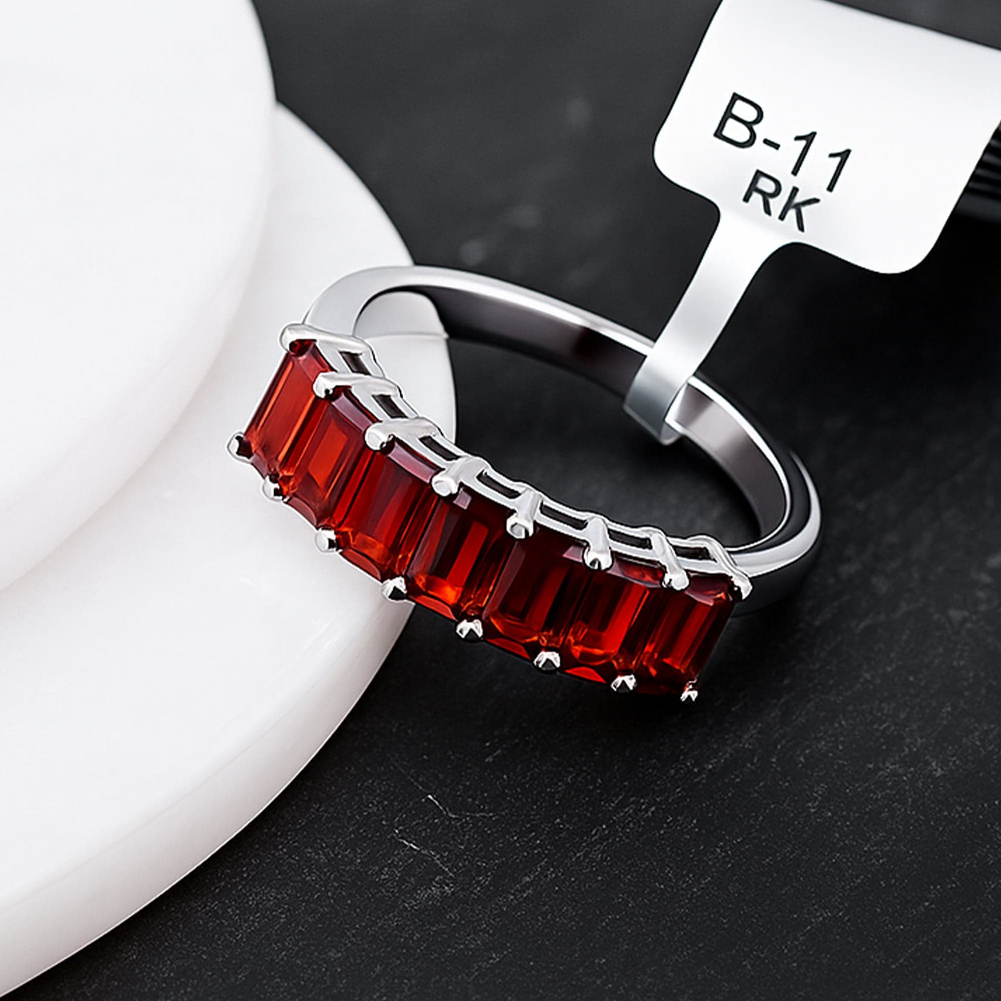 Emerald Cut Garnet Band Ring alternate view