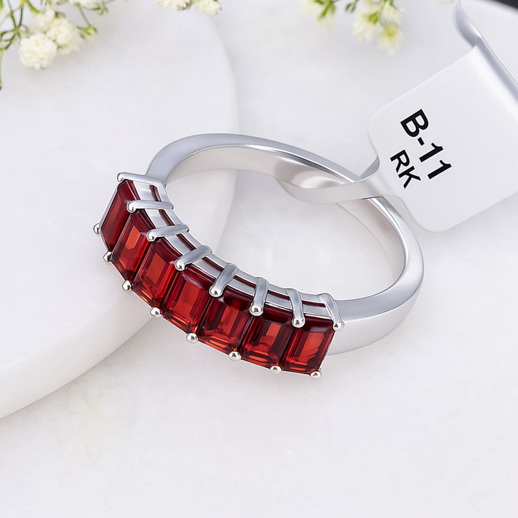 Emerald Cut Garnet Band Ring