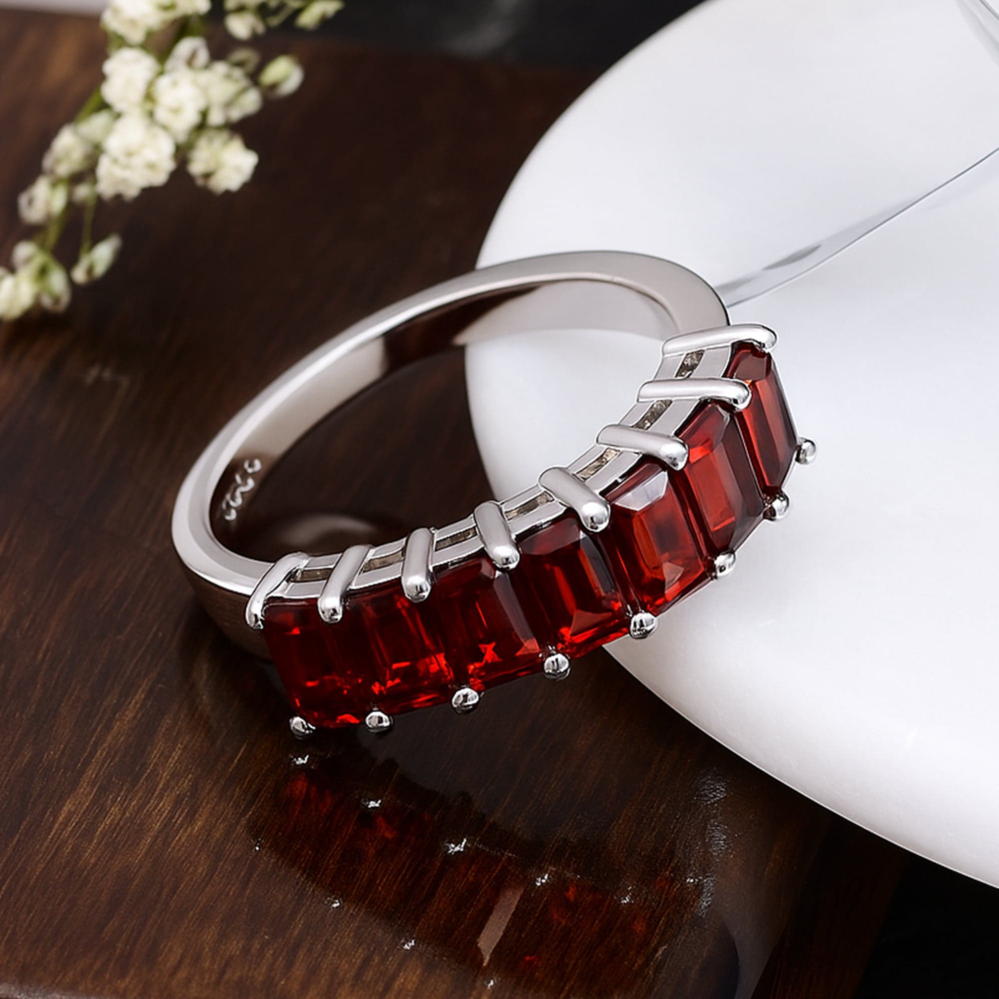 Emerald Cut Garnet Band Ring