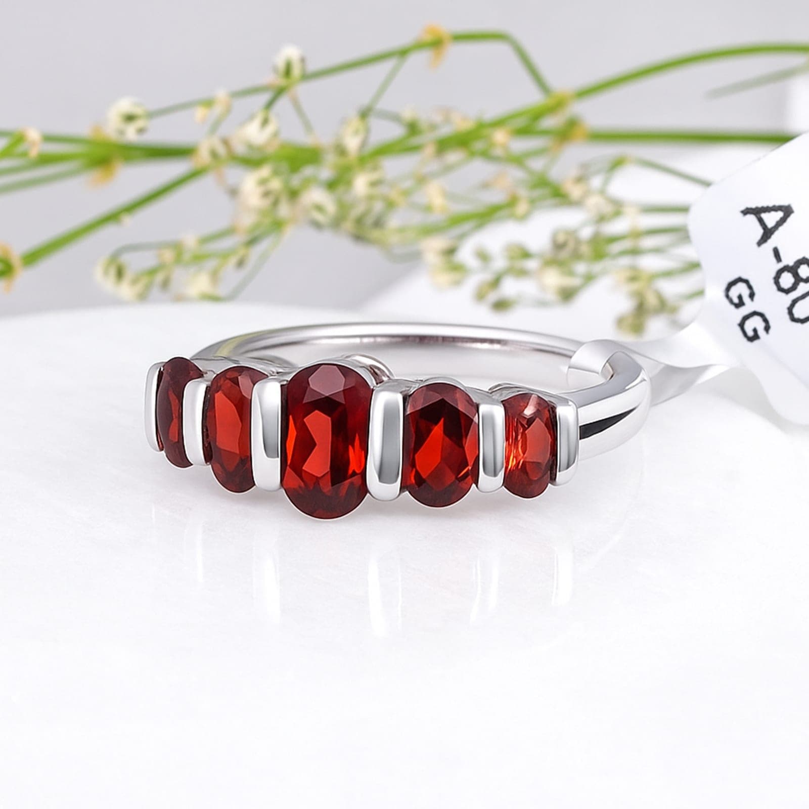 Oval Garnet Band Ring alternate view