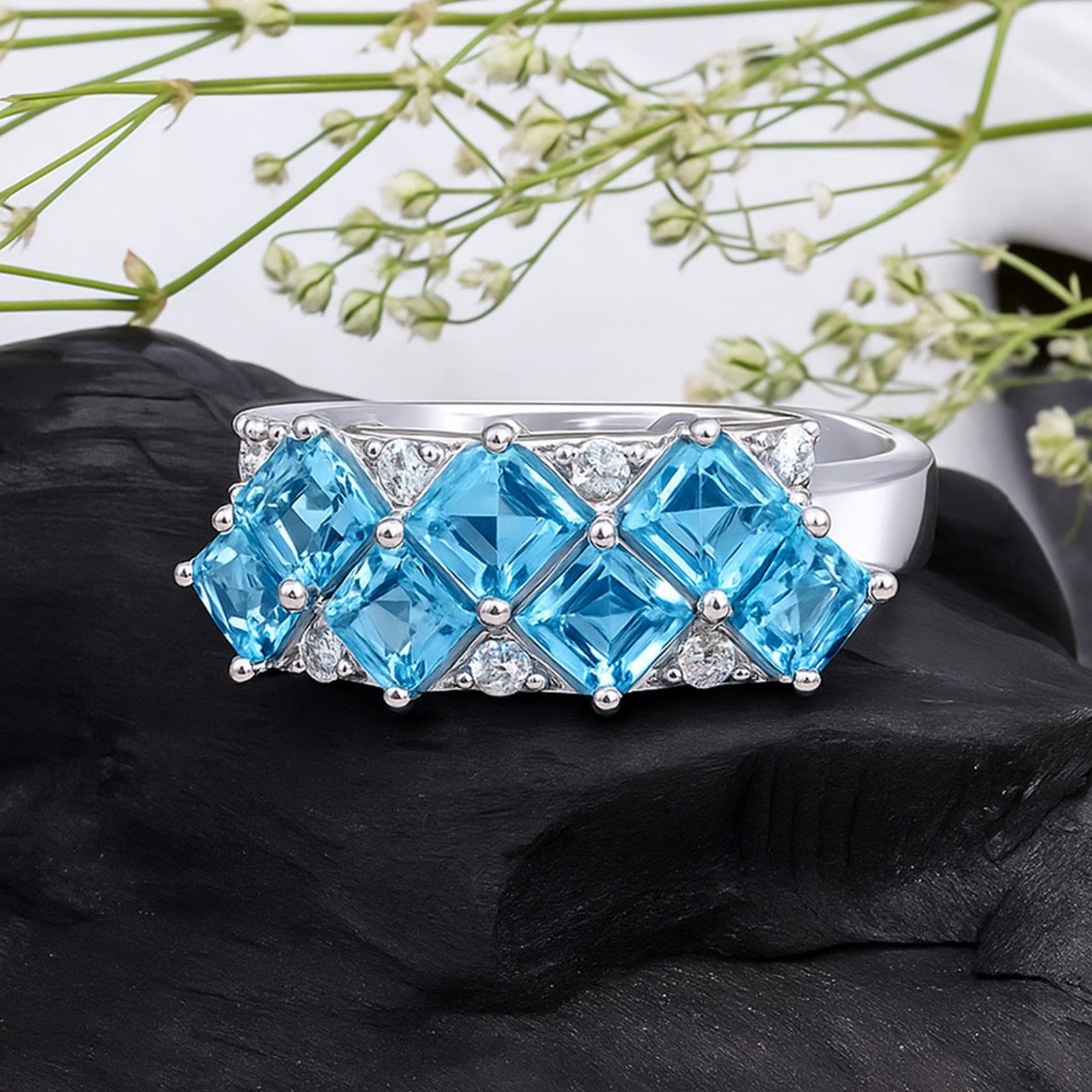 Geometric Blue Topaz Ring