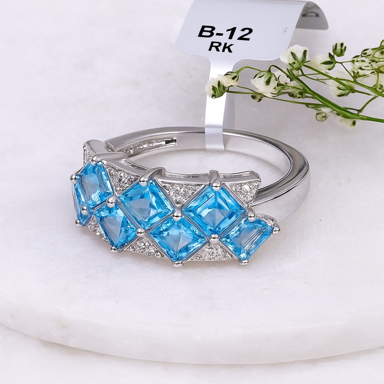 Geometric Blue Topaz Ring