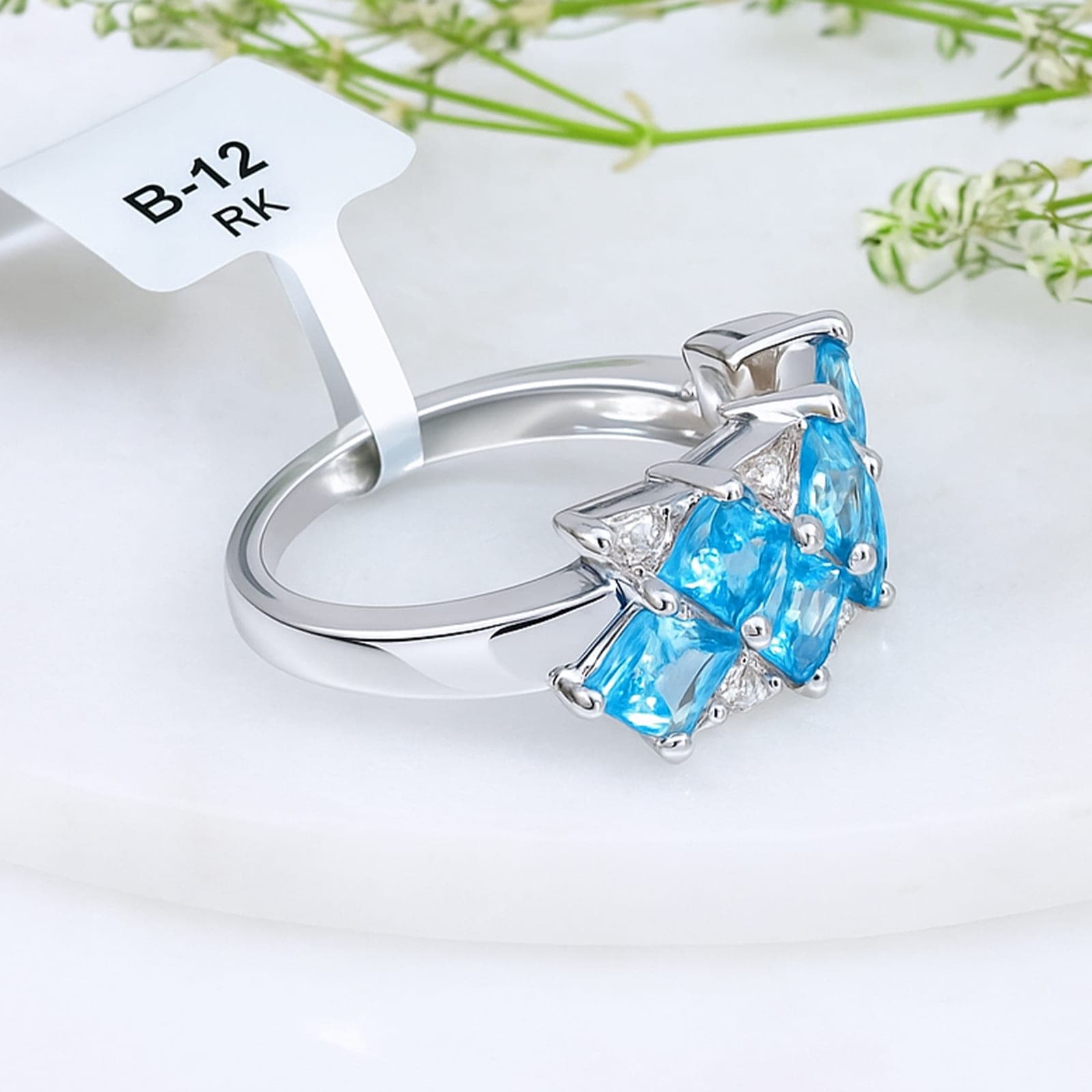 Geometric Blue Topaz Ring
