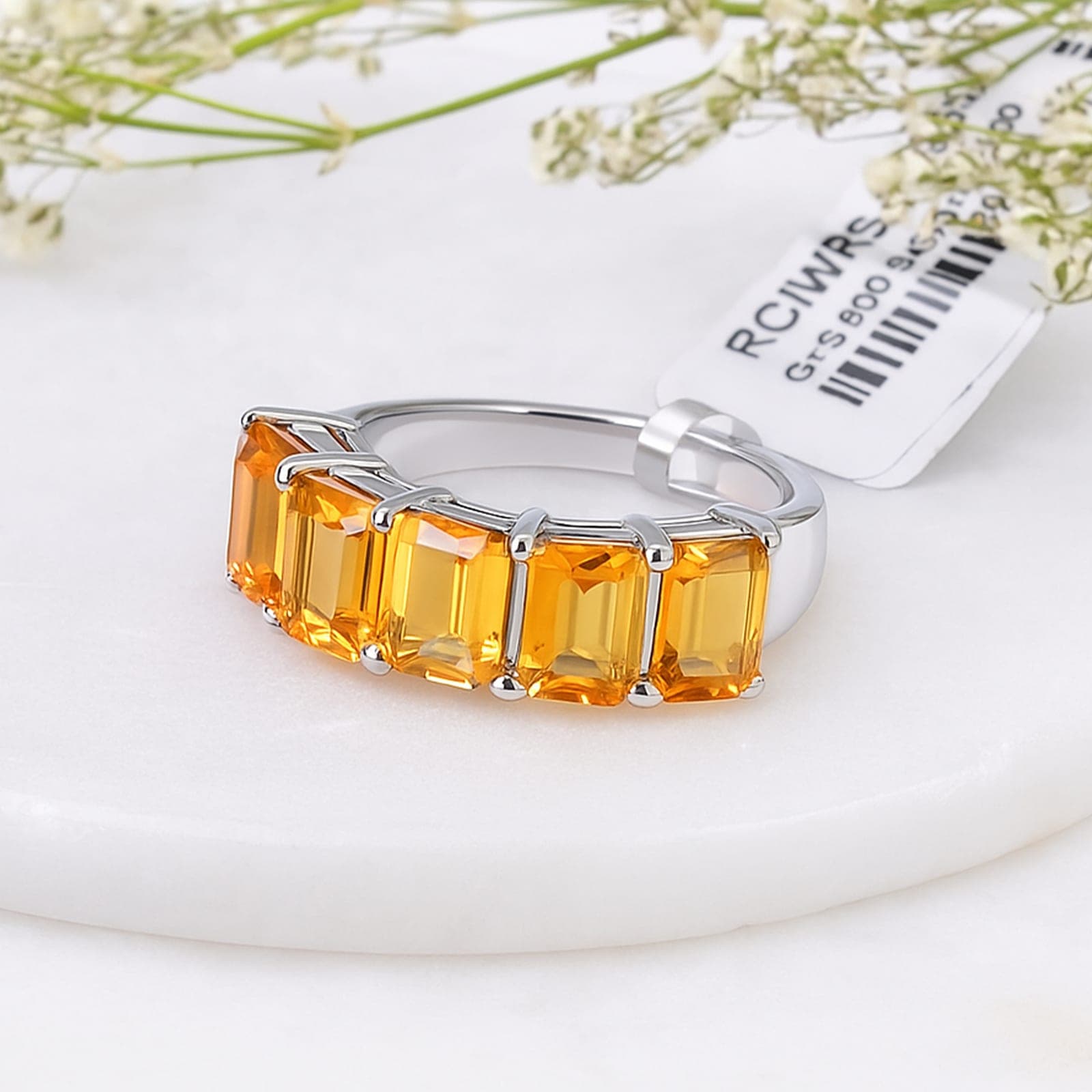 Emerald Cut Citrine Band Ring