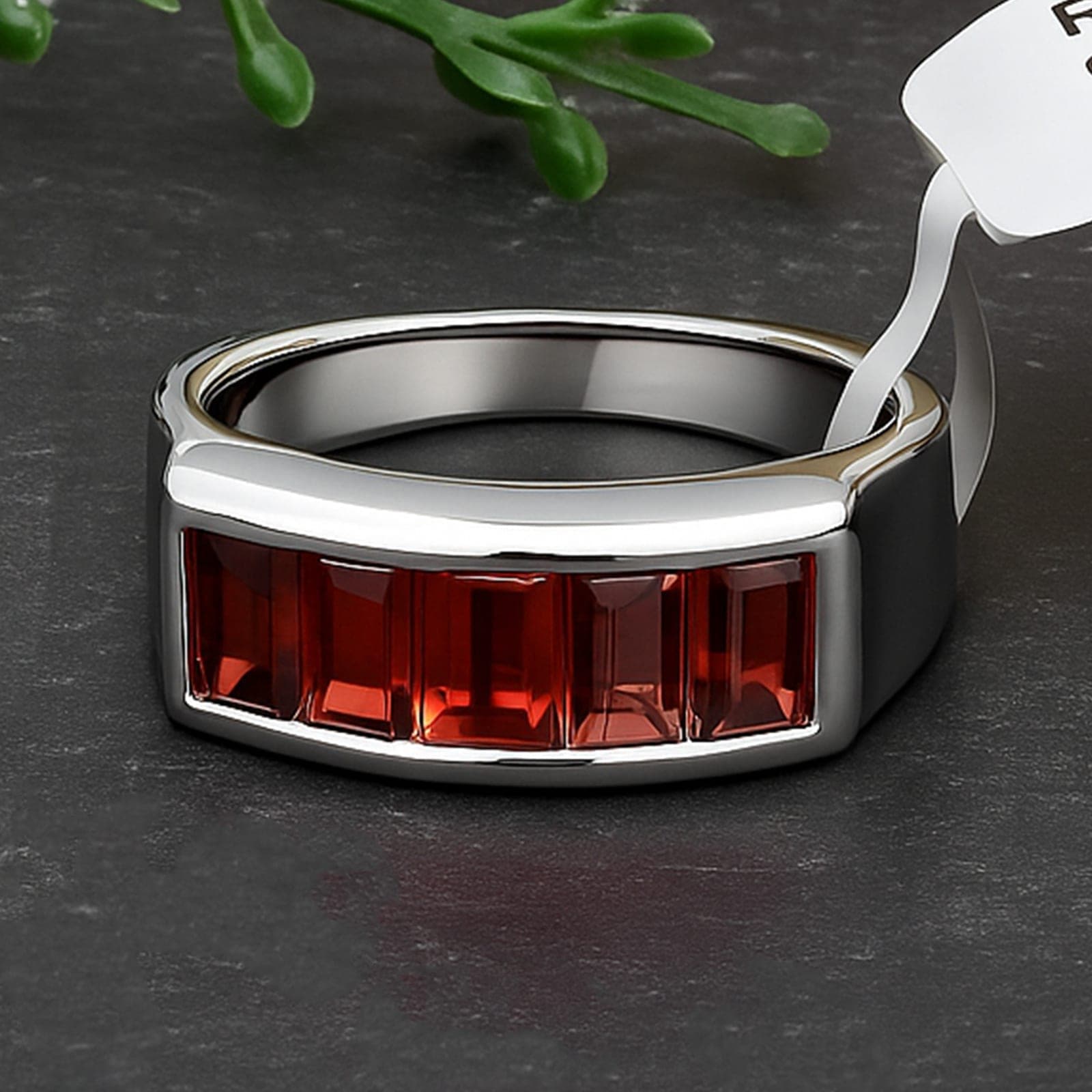 Garnet Unisex Half Eternity Ring in Silver