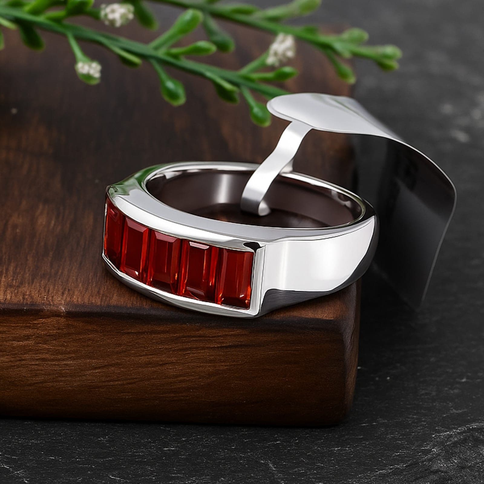Garnet Unisex Half Eternity Ring in Silver alternate view