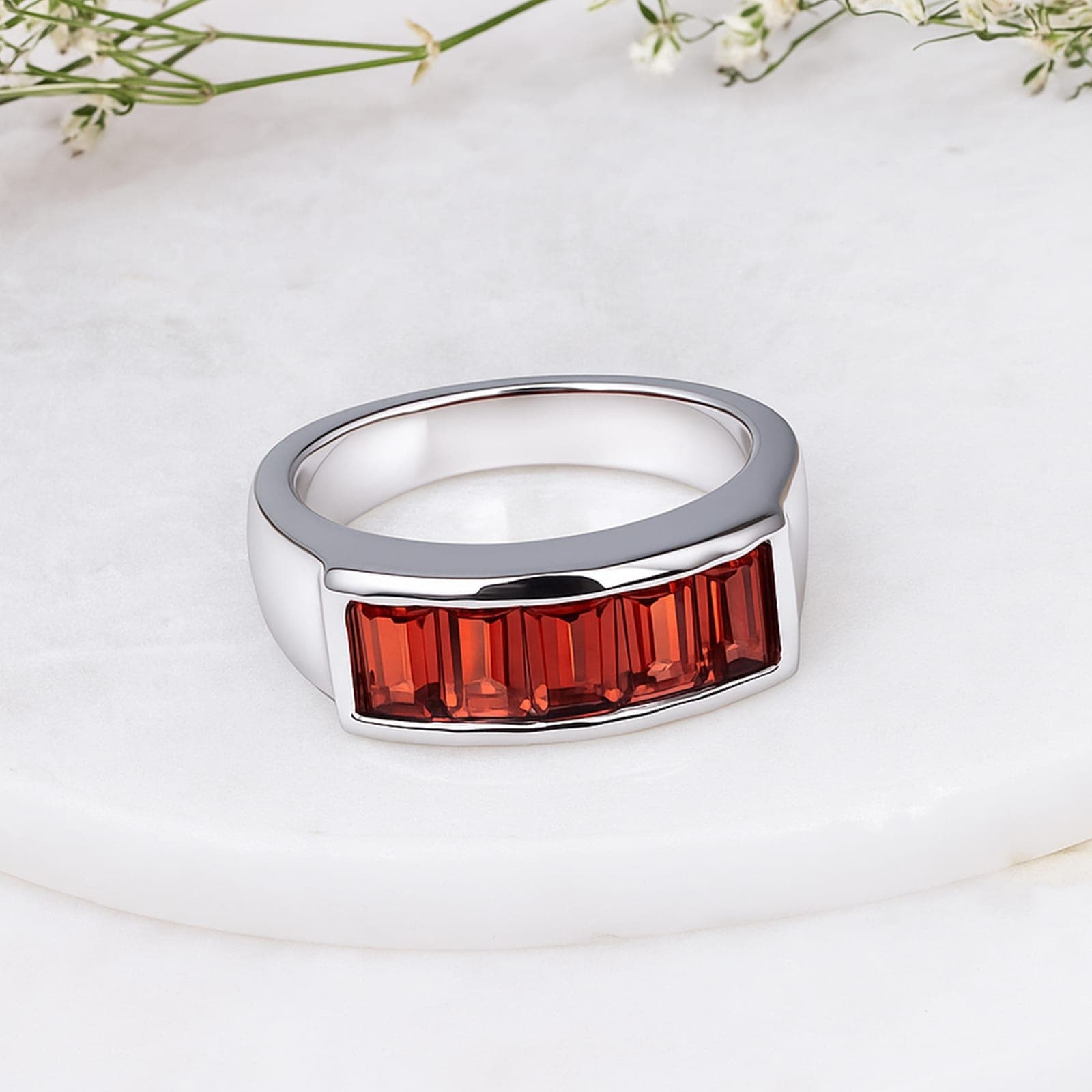 Garnet Unisex Half Eternity Ring in Silver