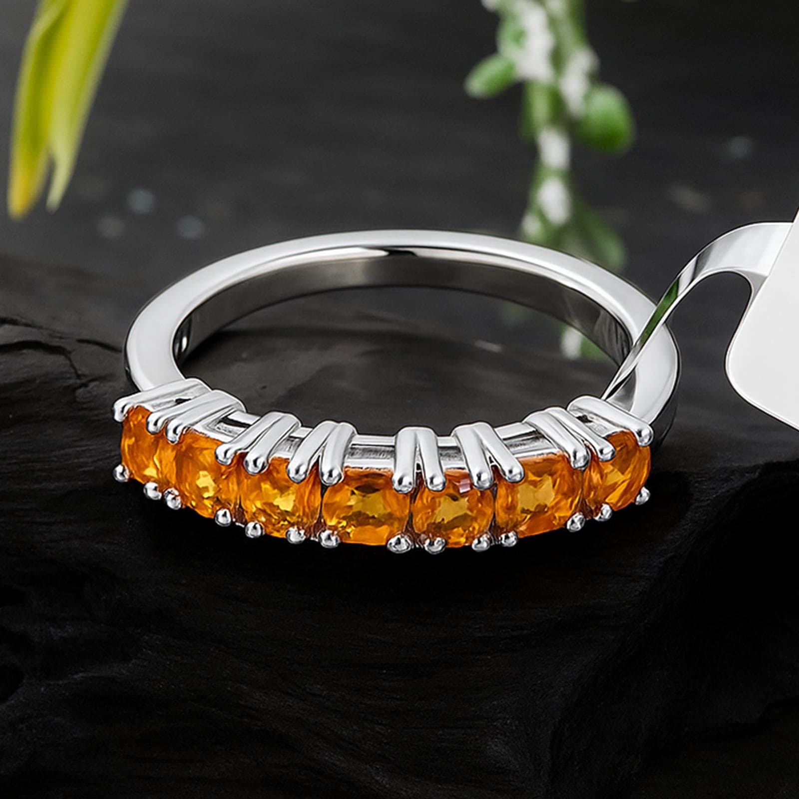 Golden Topaz Half Eternity Ring in Silver