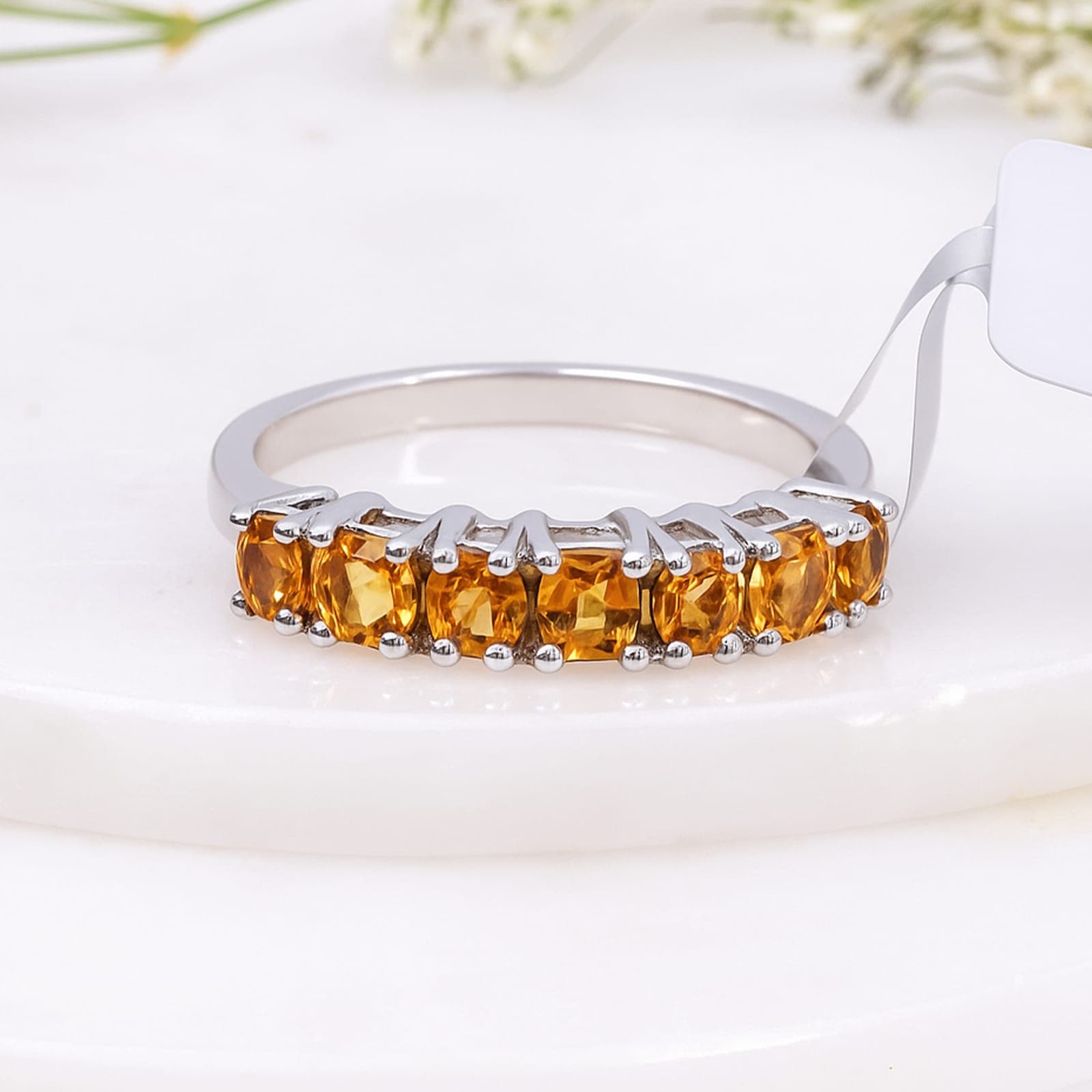 Golden Topaz Half Eternity Ring in Silver