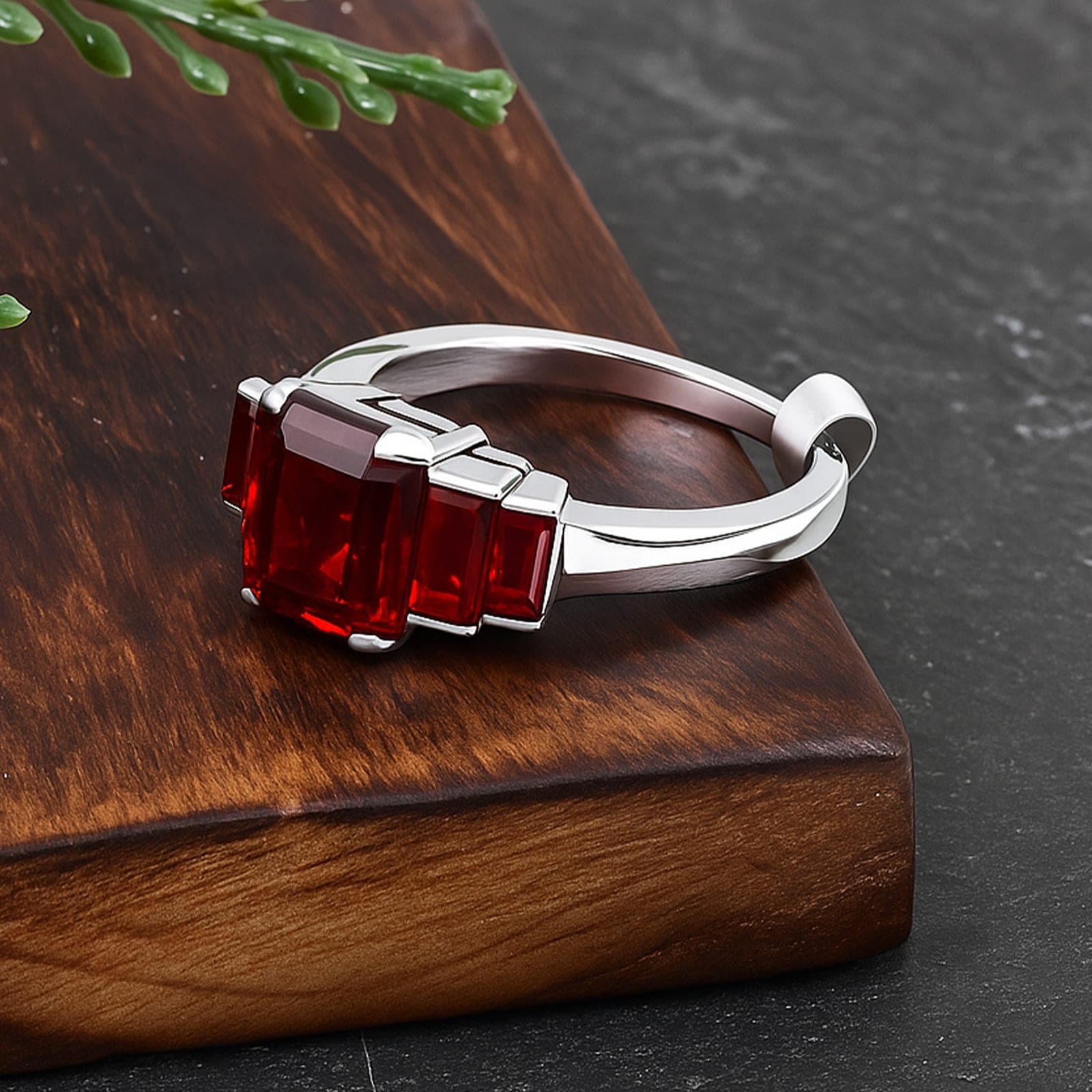 Emerald Cut Garnet Statement Ring