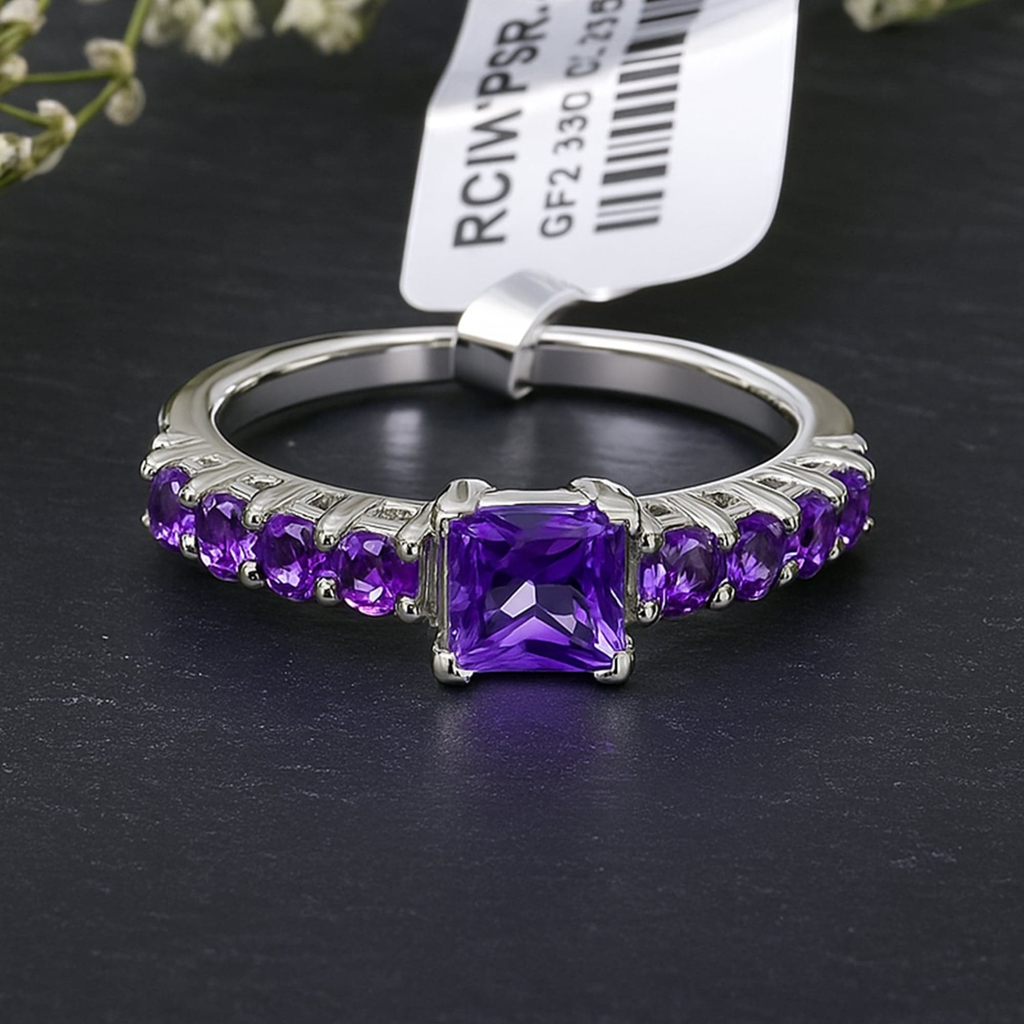 Square Cut Amethyst Band Ring