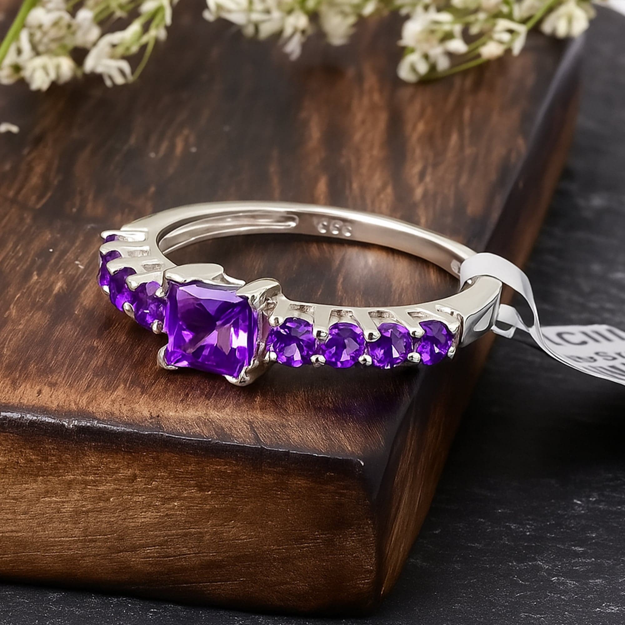 Square Cut Amethyst Band Ring