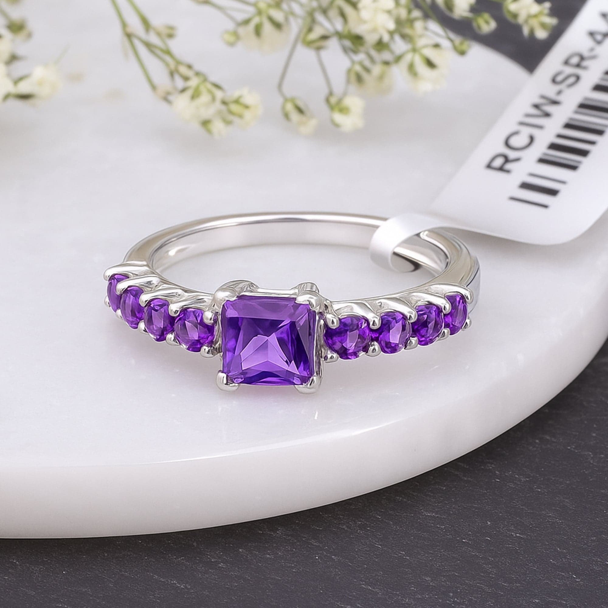 Square Cut Amethyst Band Ring