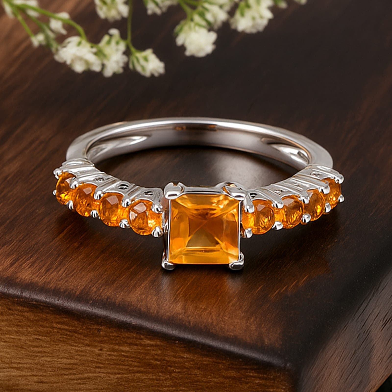 Square Cut Citrine Elegant Ring