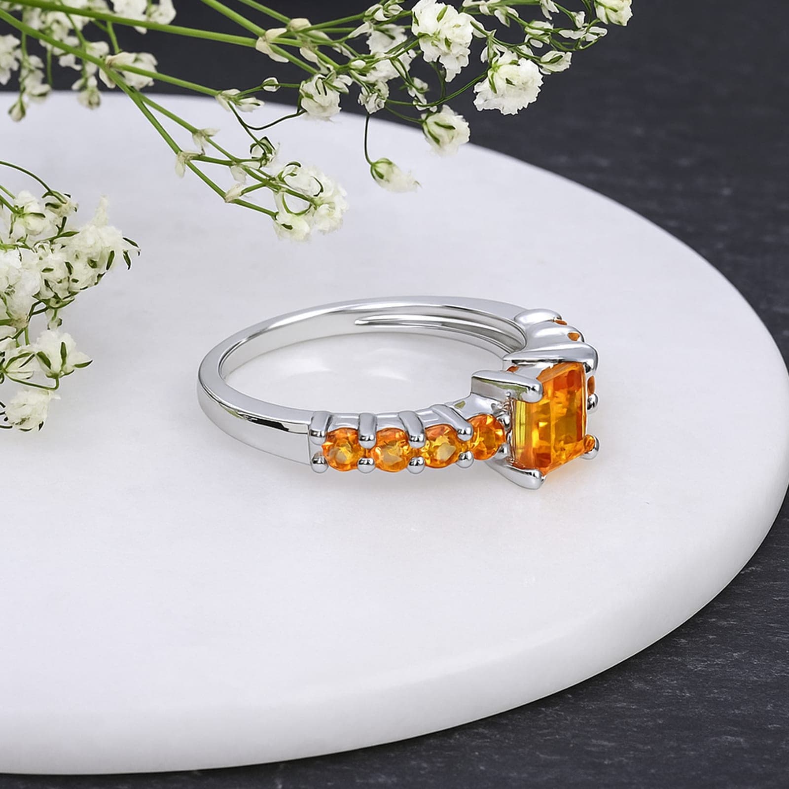 Square Cut Citrine Elegant Ring