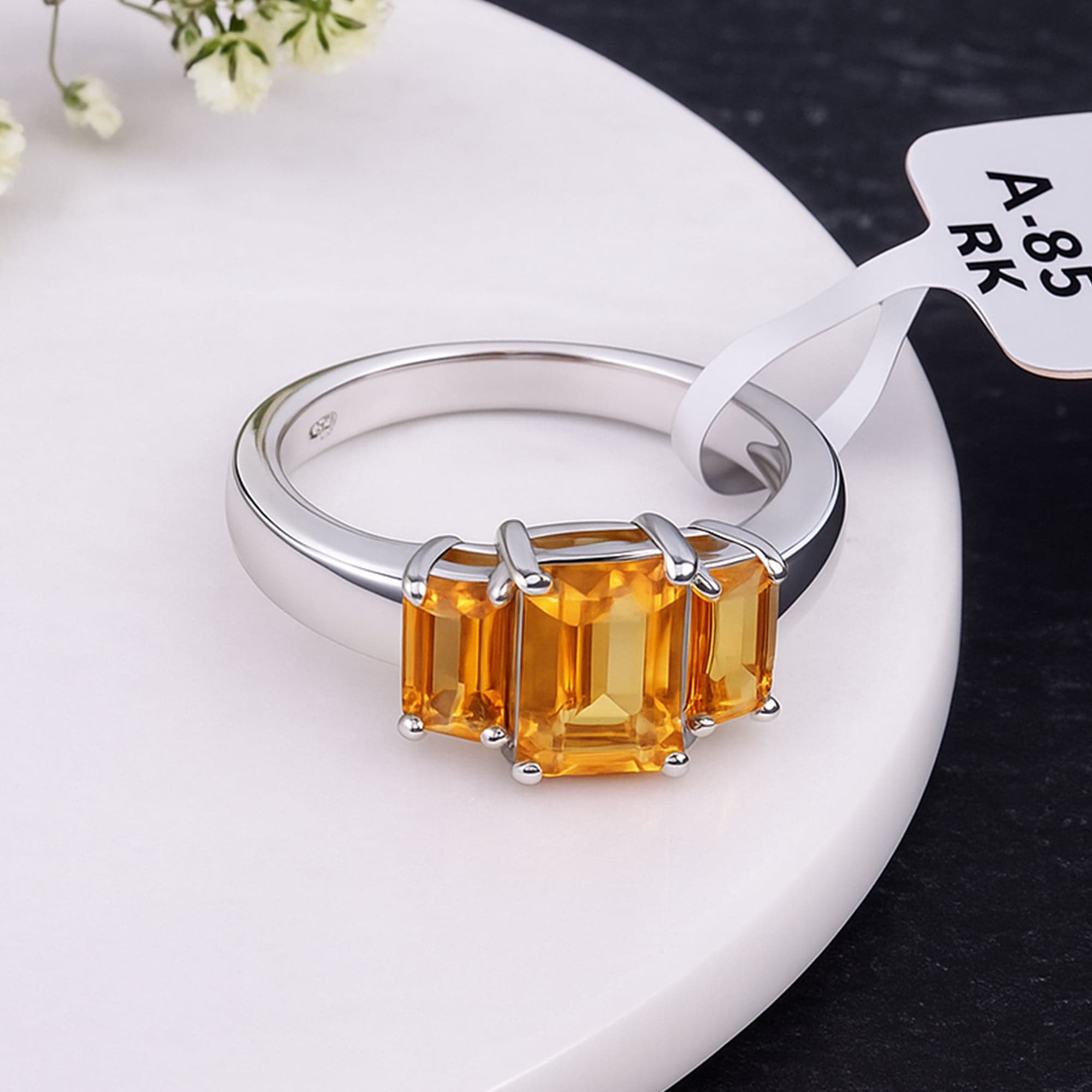 Emerald Cut Citrine Three Stone Ring alternate view