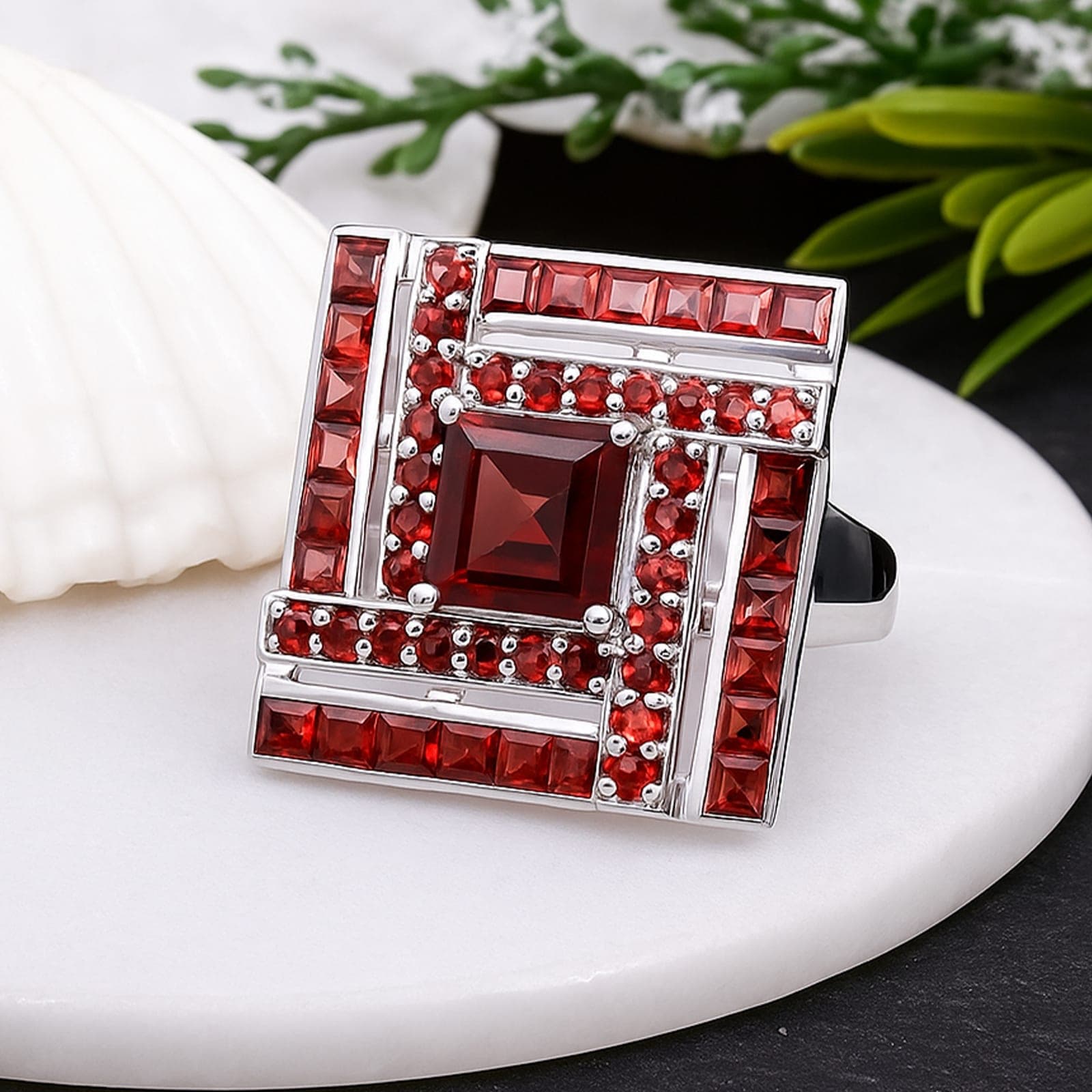 Regal Mosaic Garnet Statement Ring