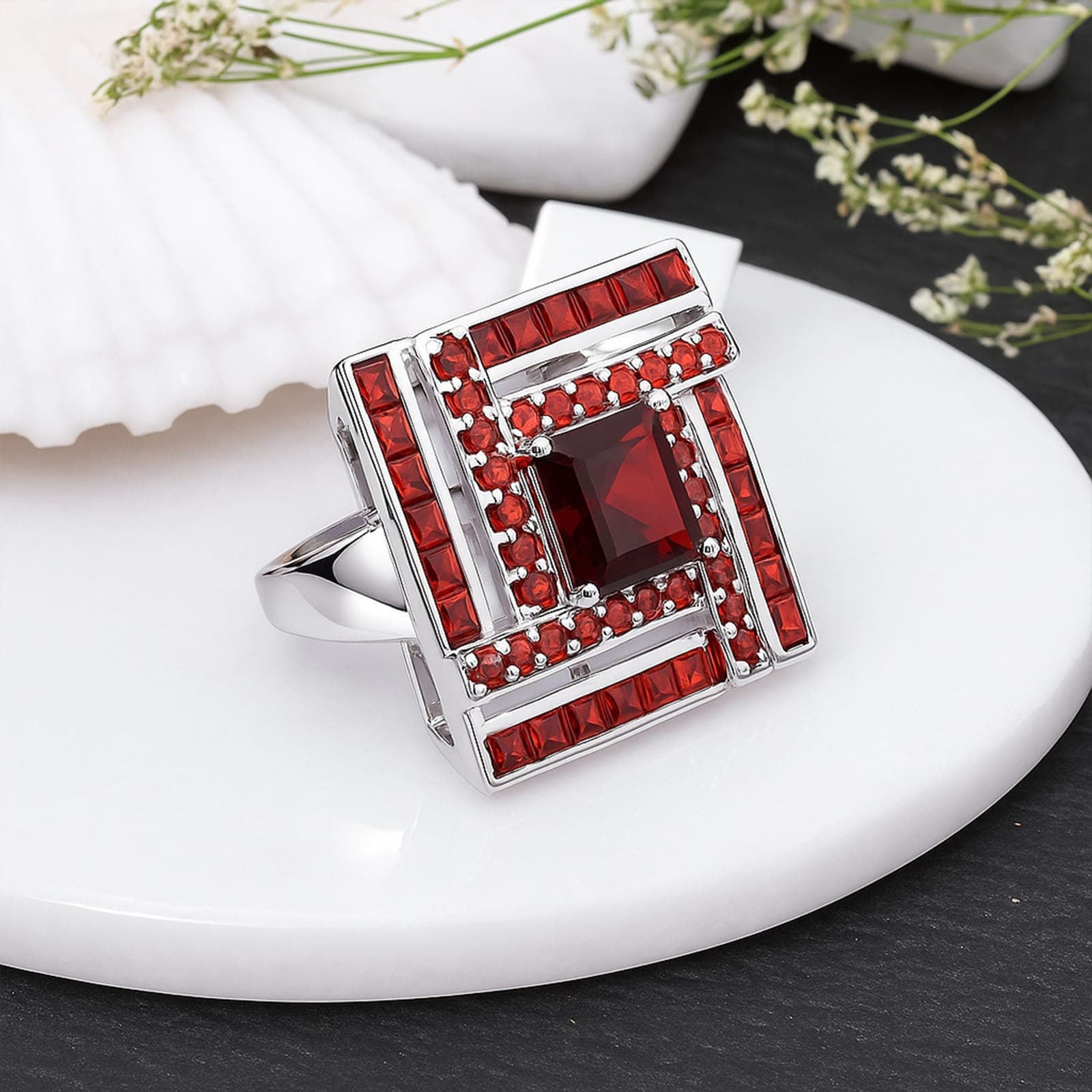 Regal Mosaic Garnet Statement Ring