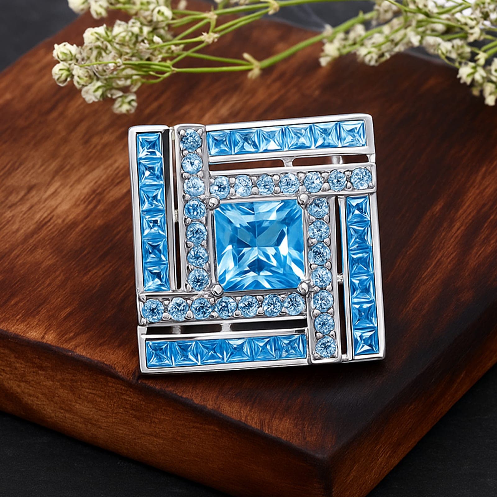 Azure Mosaic Swiss Blue Topaz Statement Ring