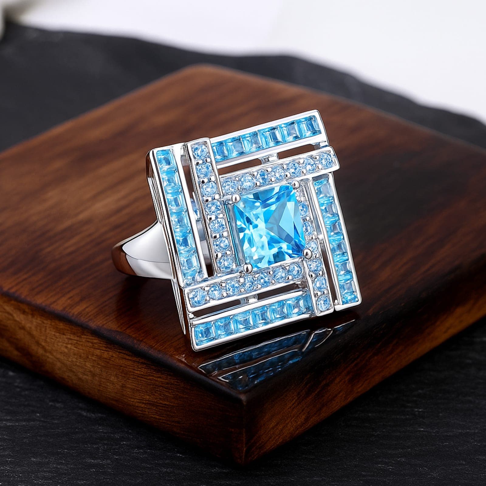Azure Mosaic Swiss Blue Topaz Statement Ring alternate view