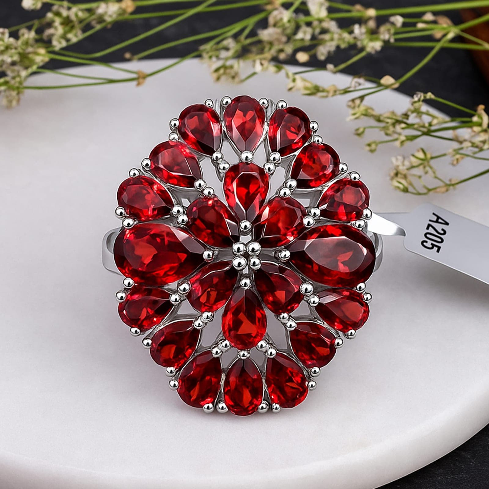 Crimson Bloom Garnet Ring