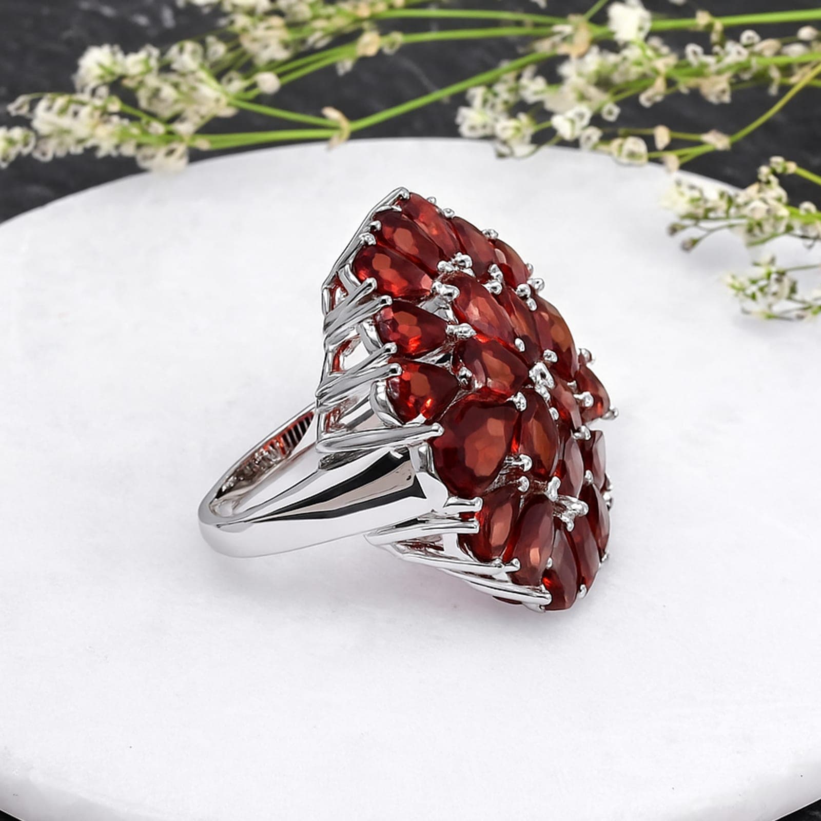 Crimson Bloom Garnet Ring