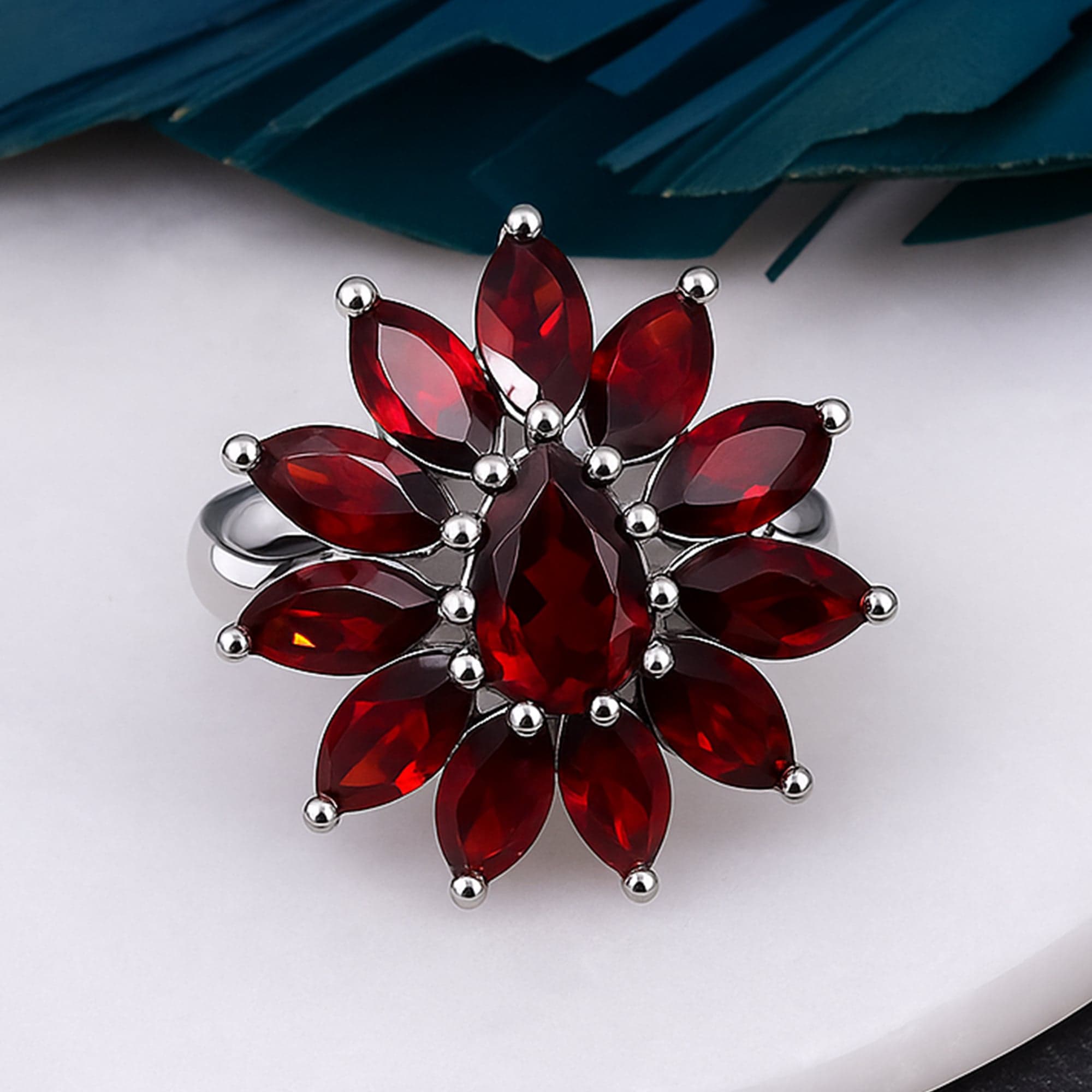 Scarlet Bloom Garnet Ring
