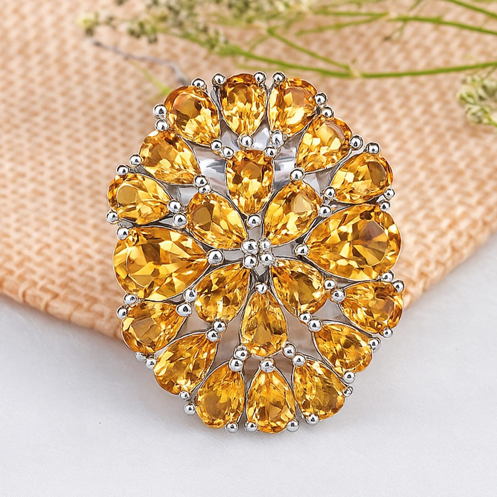 Citrine Floral Cluster Statement Ring