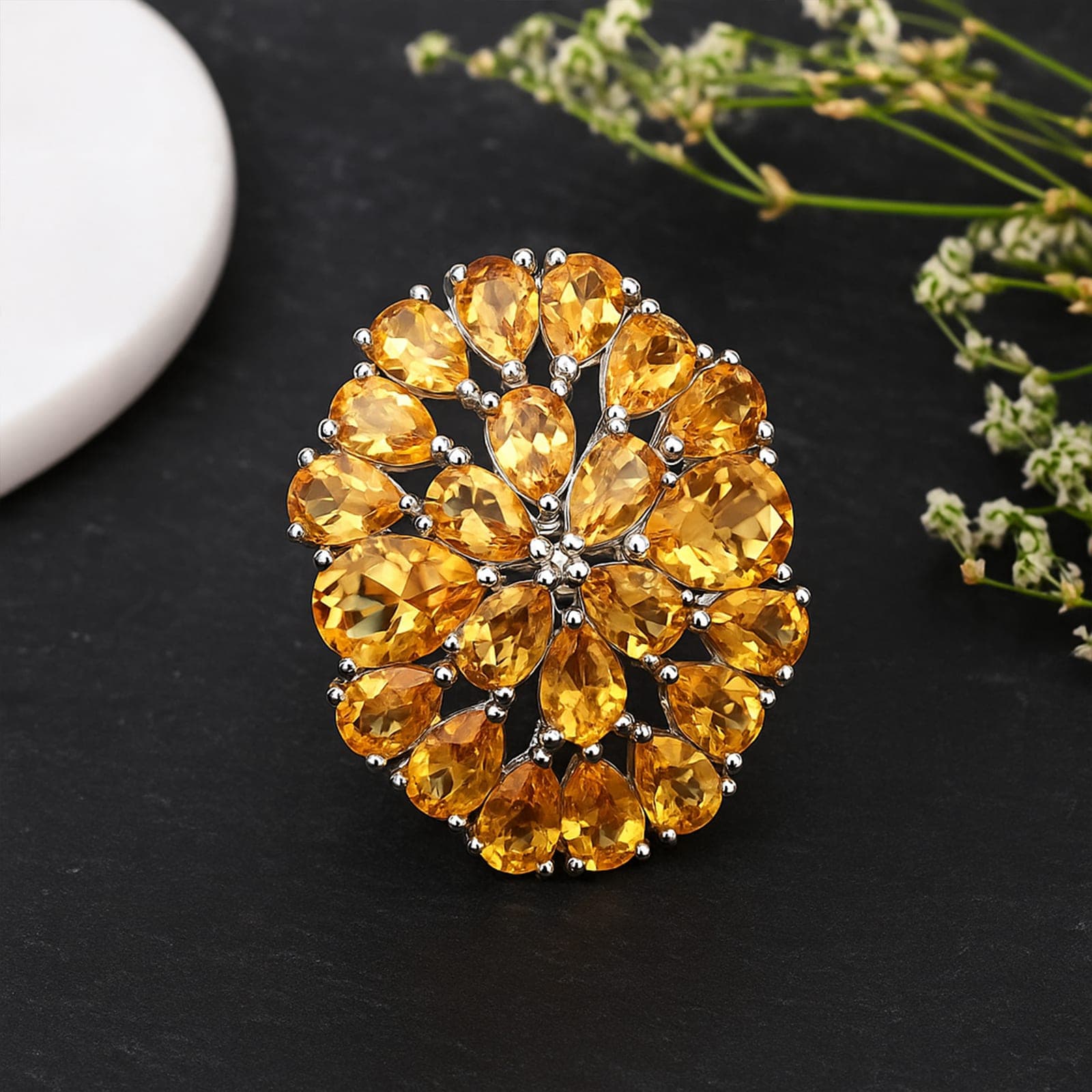 Citrine Floral Cluster Statement Ring