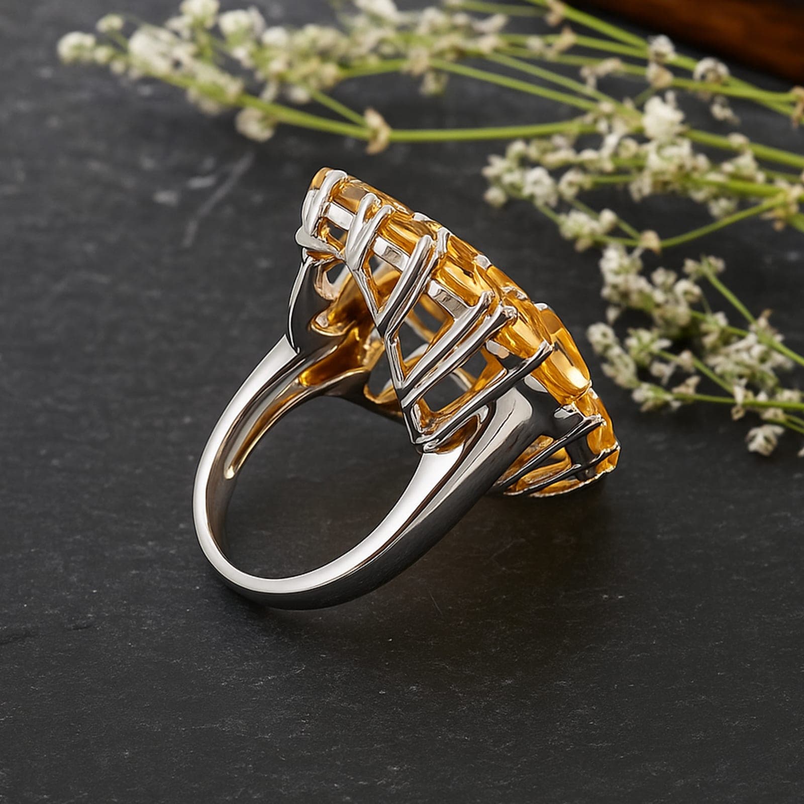 Citrine Floral Cluster Statement Ring