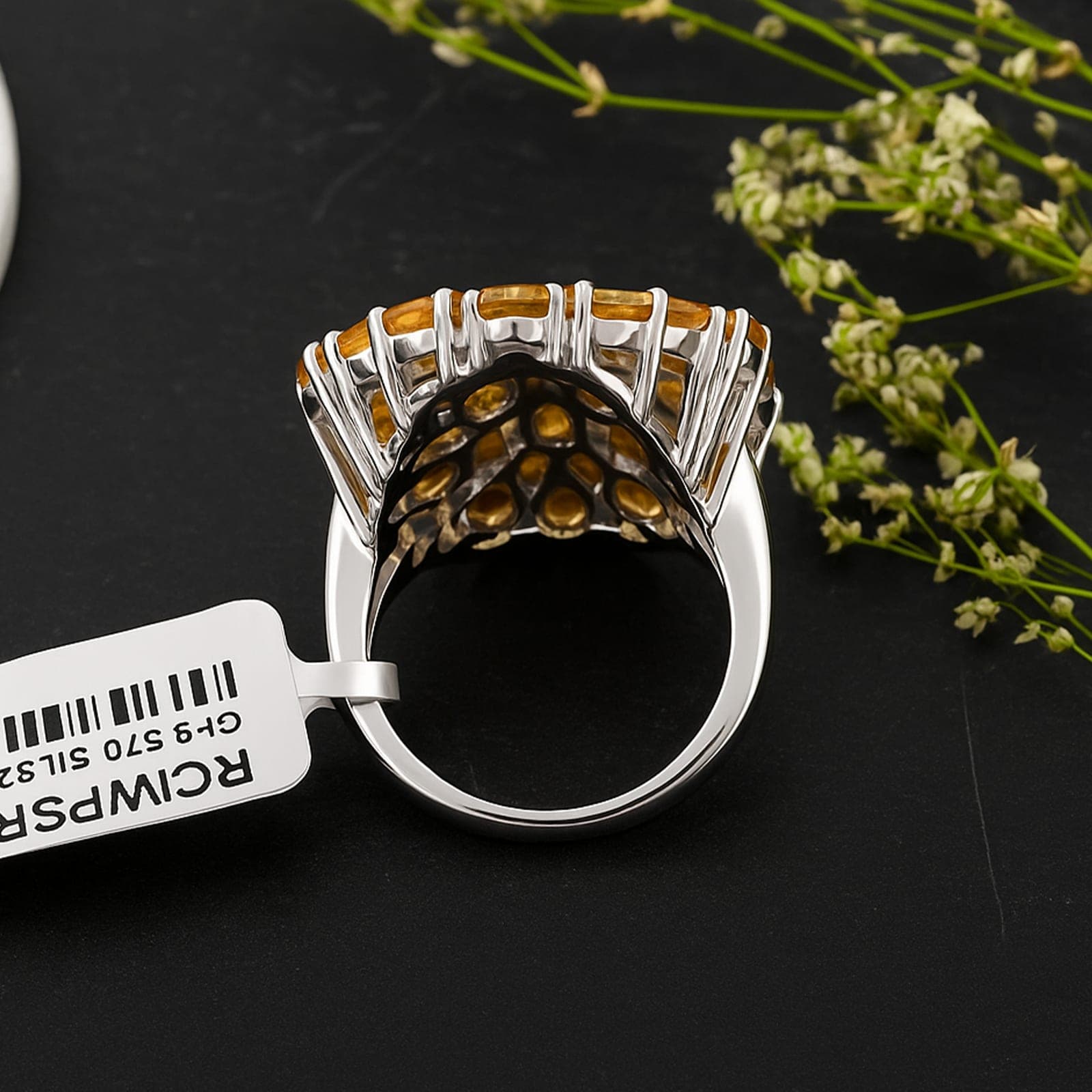 Citrine Floral Cluster Statement Ring