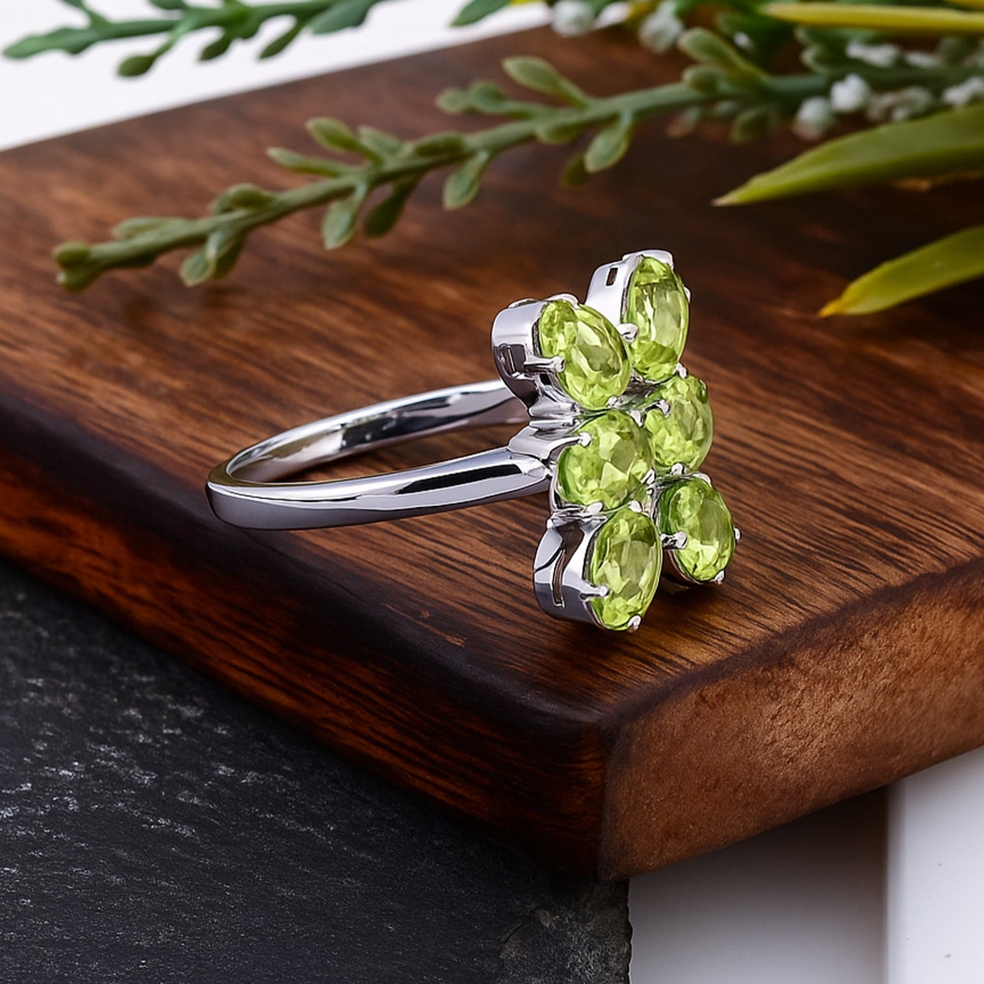 Peridot Floral Cluster Ring