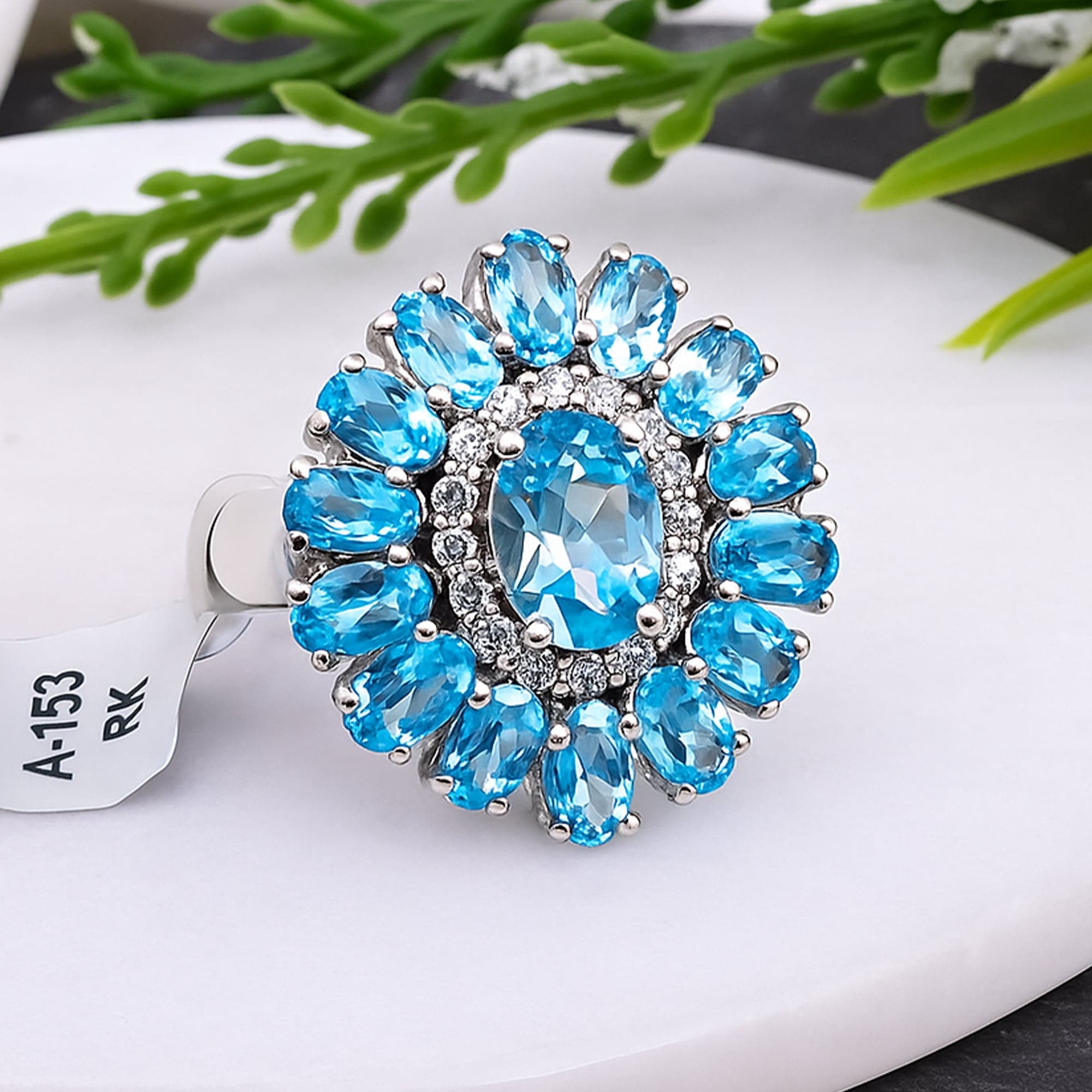 Celestial Bloom Blue Topaz Ring