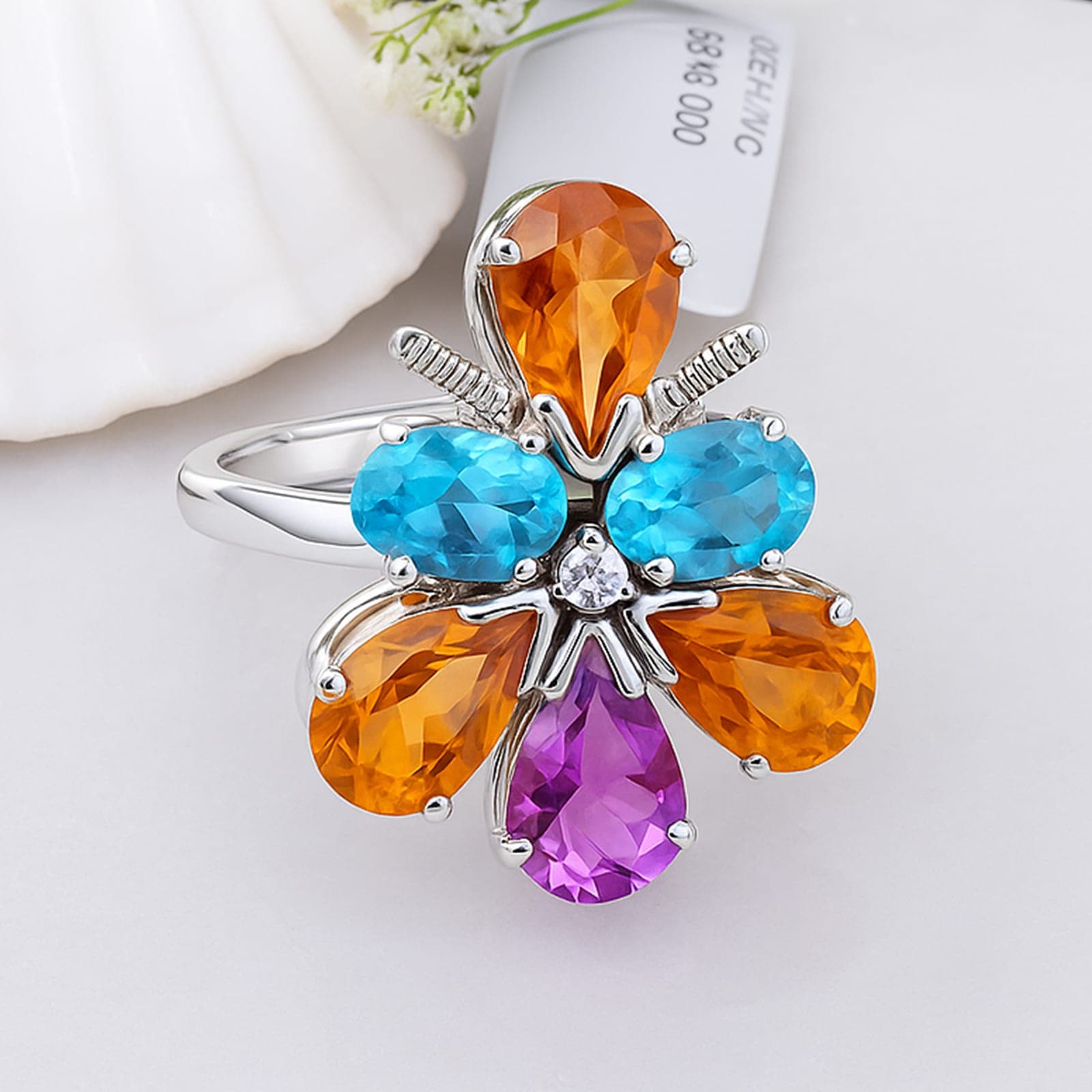 Prismatic Bloom Multi-Gem Ring
