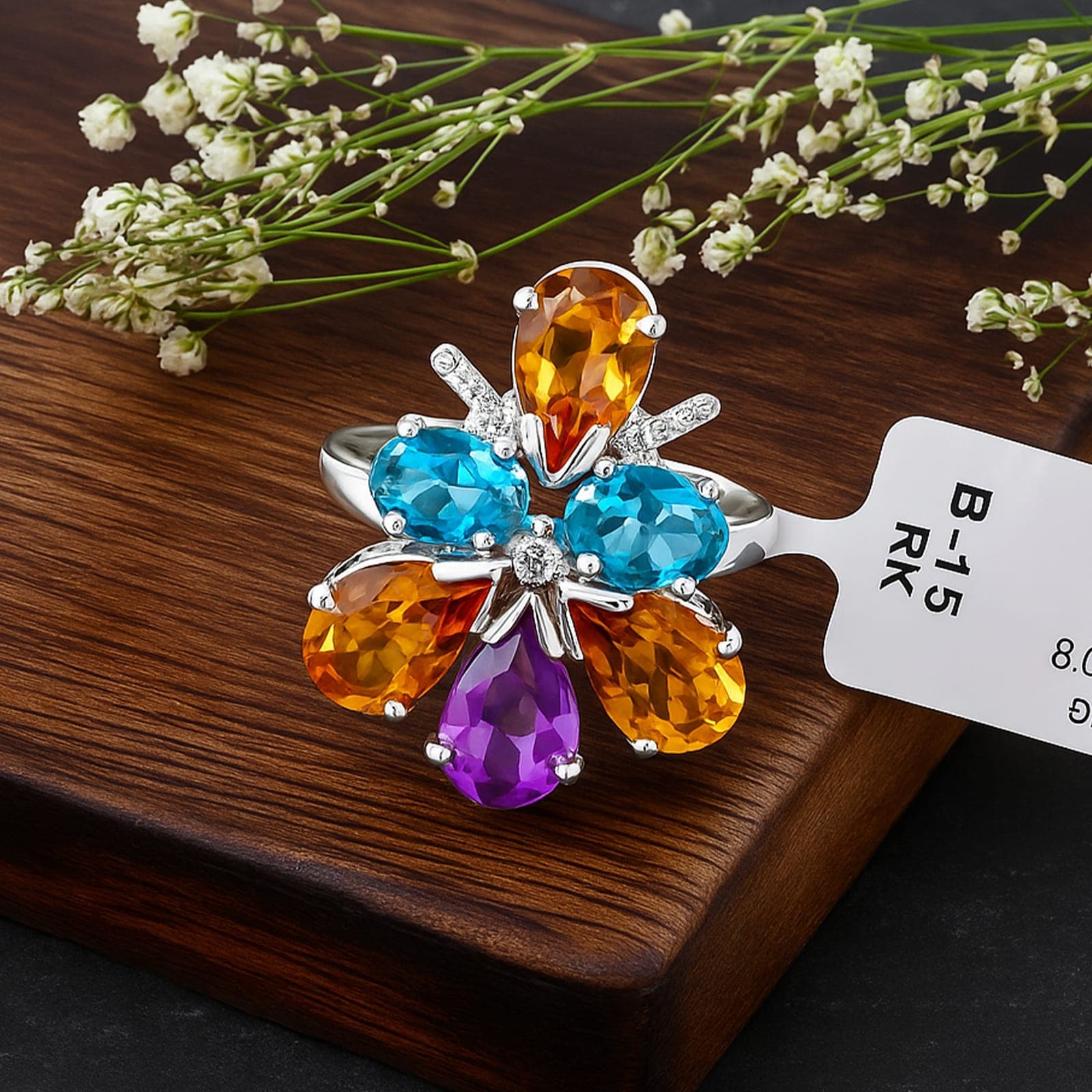 Prismatic Bloom Multi-Gem Ring