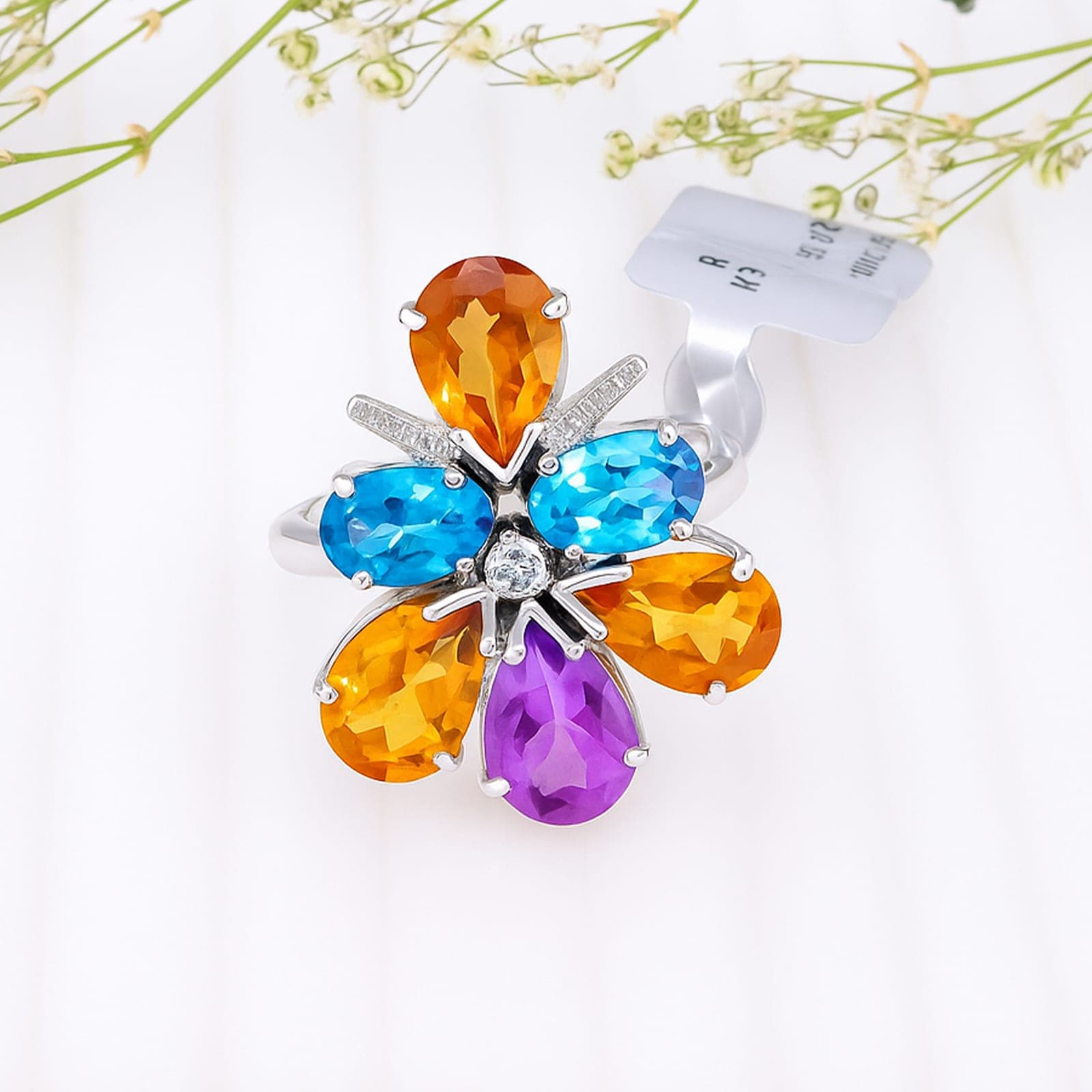 Prismatic Bloom Multi-Gem Ring