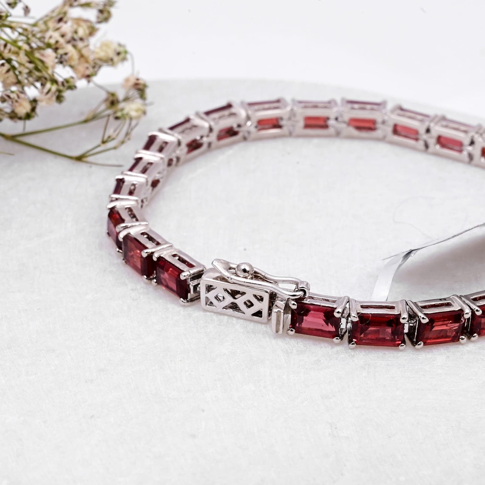 Garnet Tennis Bracelet in Silver