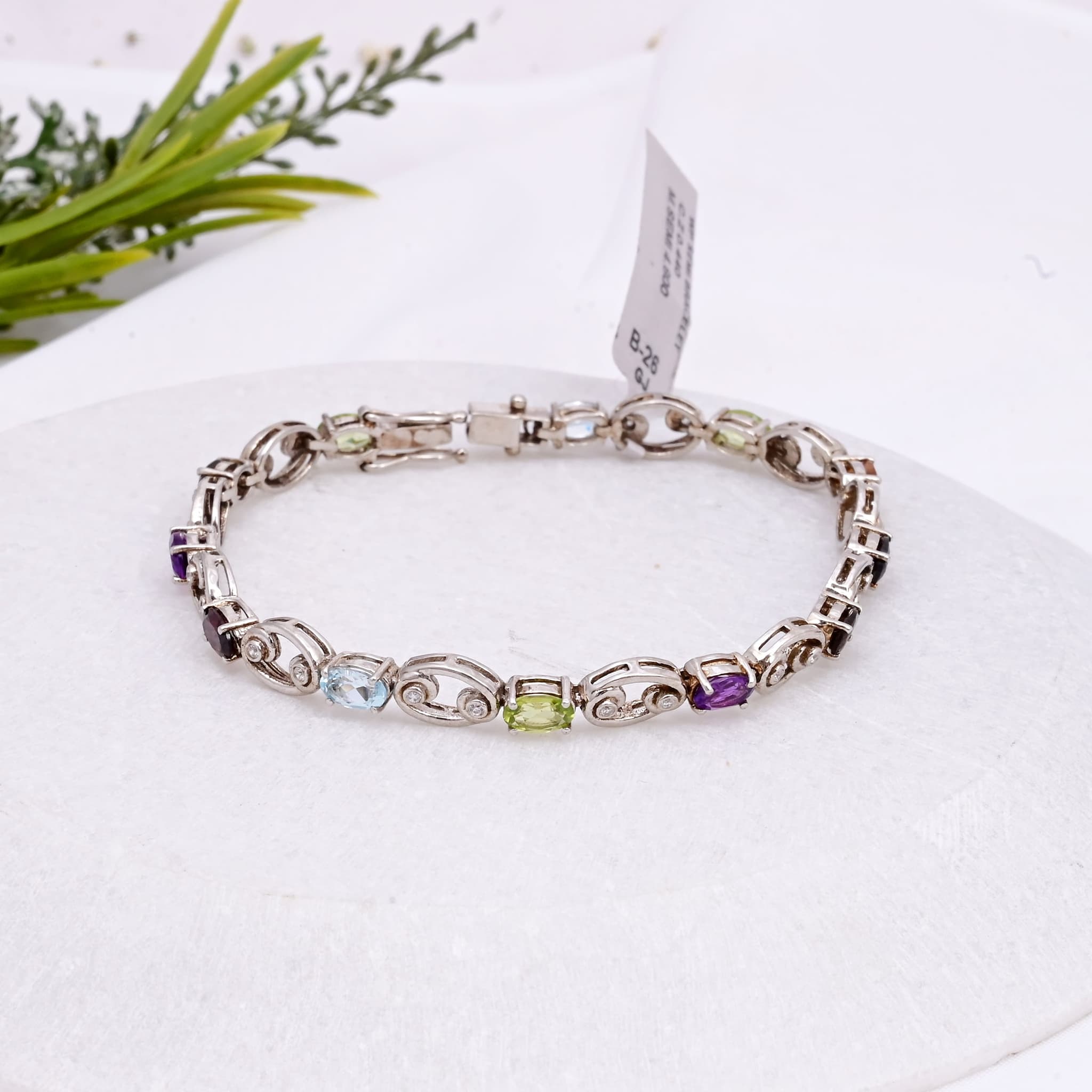 Amethyst Aquamarine Peridot Bracelet in Silver