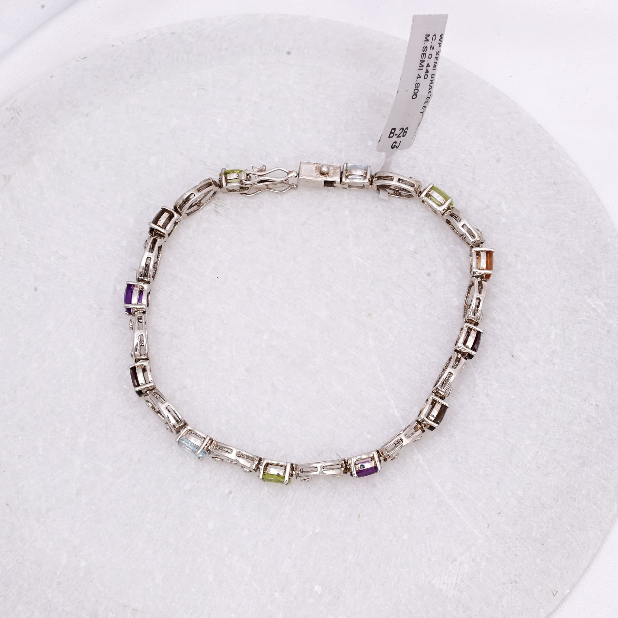 Amethyst Aquamarine Peridot Bracelet in Silver