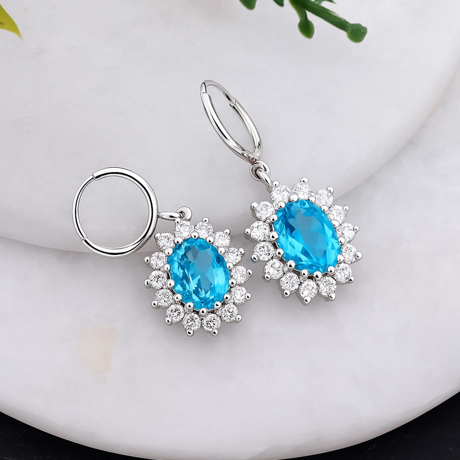Blue Topaz & Moissanite Halo Earrings Silver alternate view