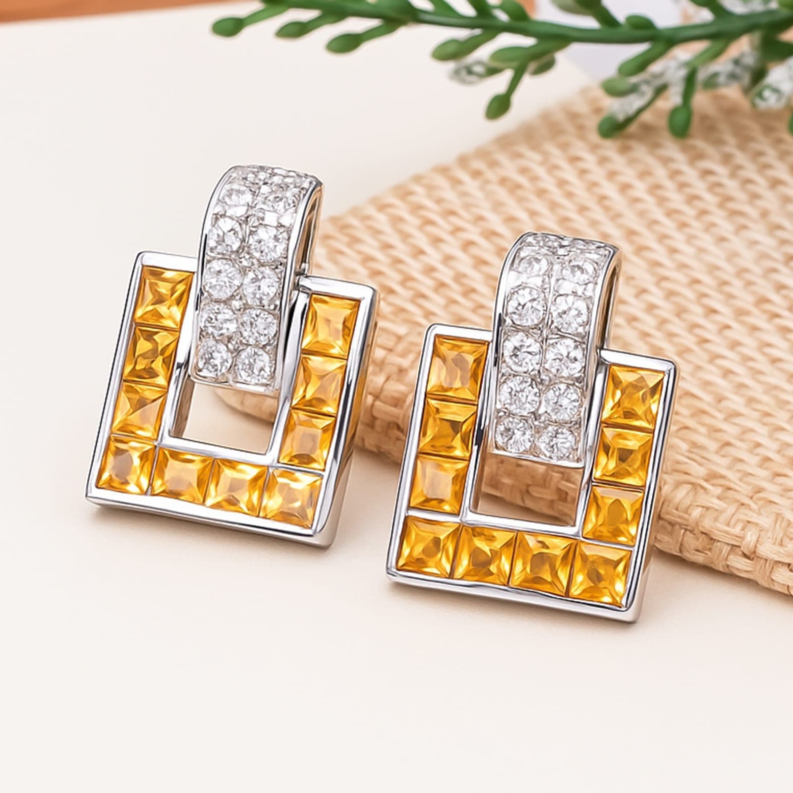 itrine & Moissanite Geometric Earrings in Silver