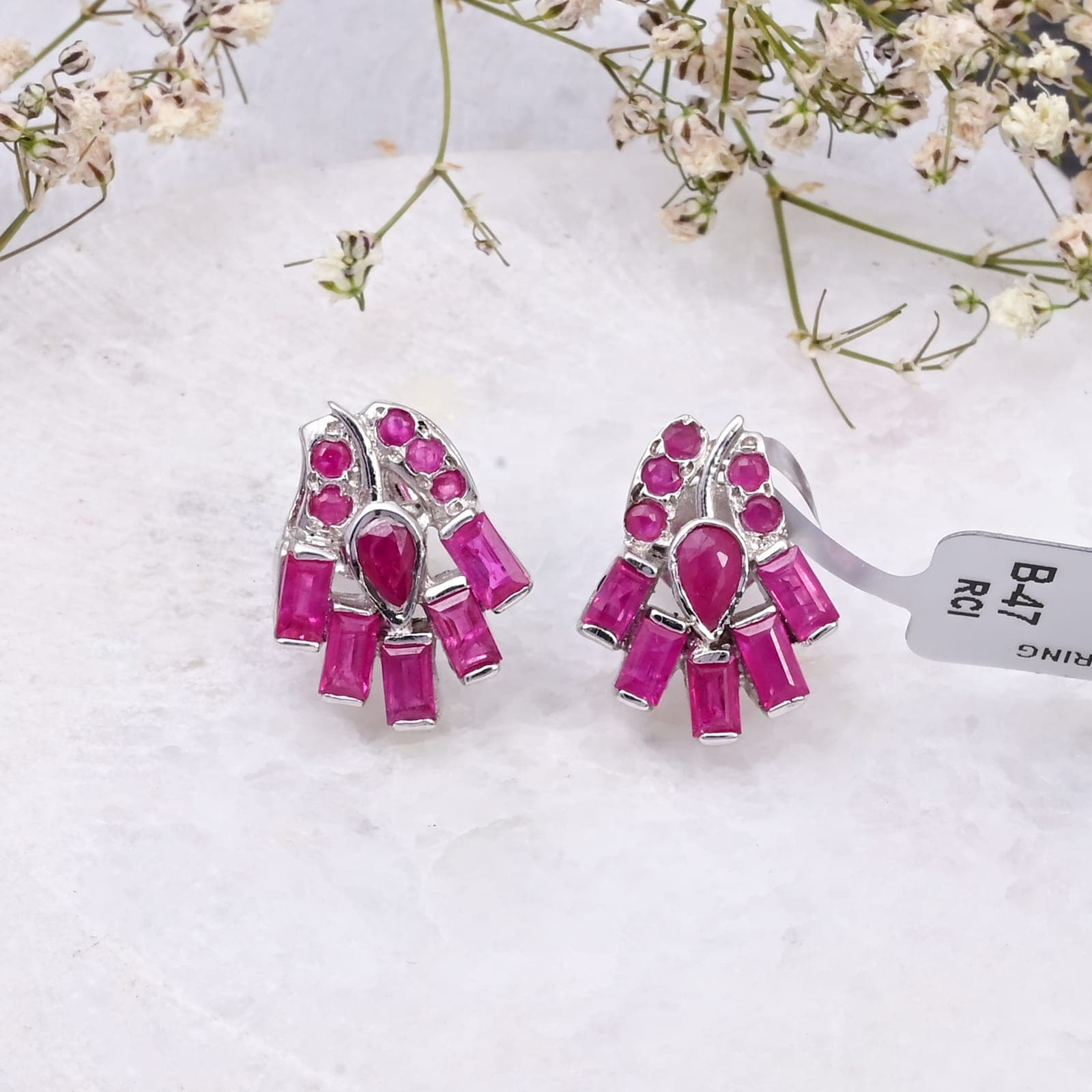 Red Ruby Statement Stud Earrings
