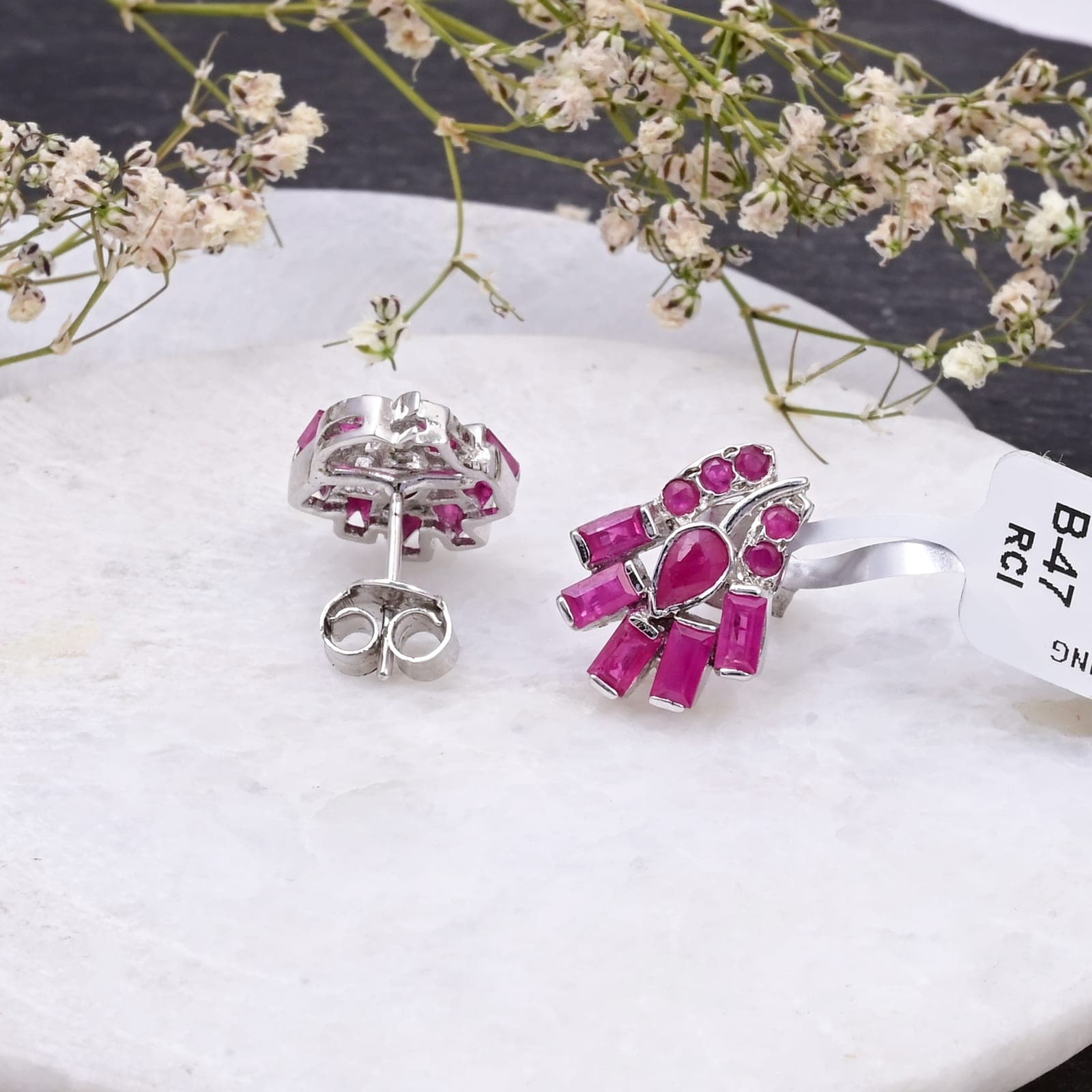Red Ruby Statement Stud Earrings