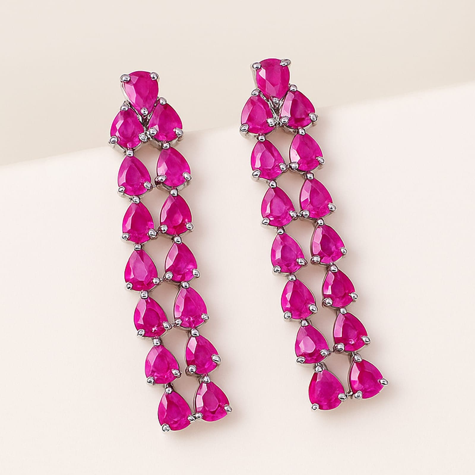 Pink Ruby Long Statement Earrings