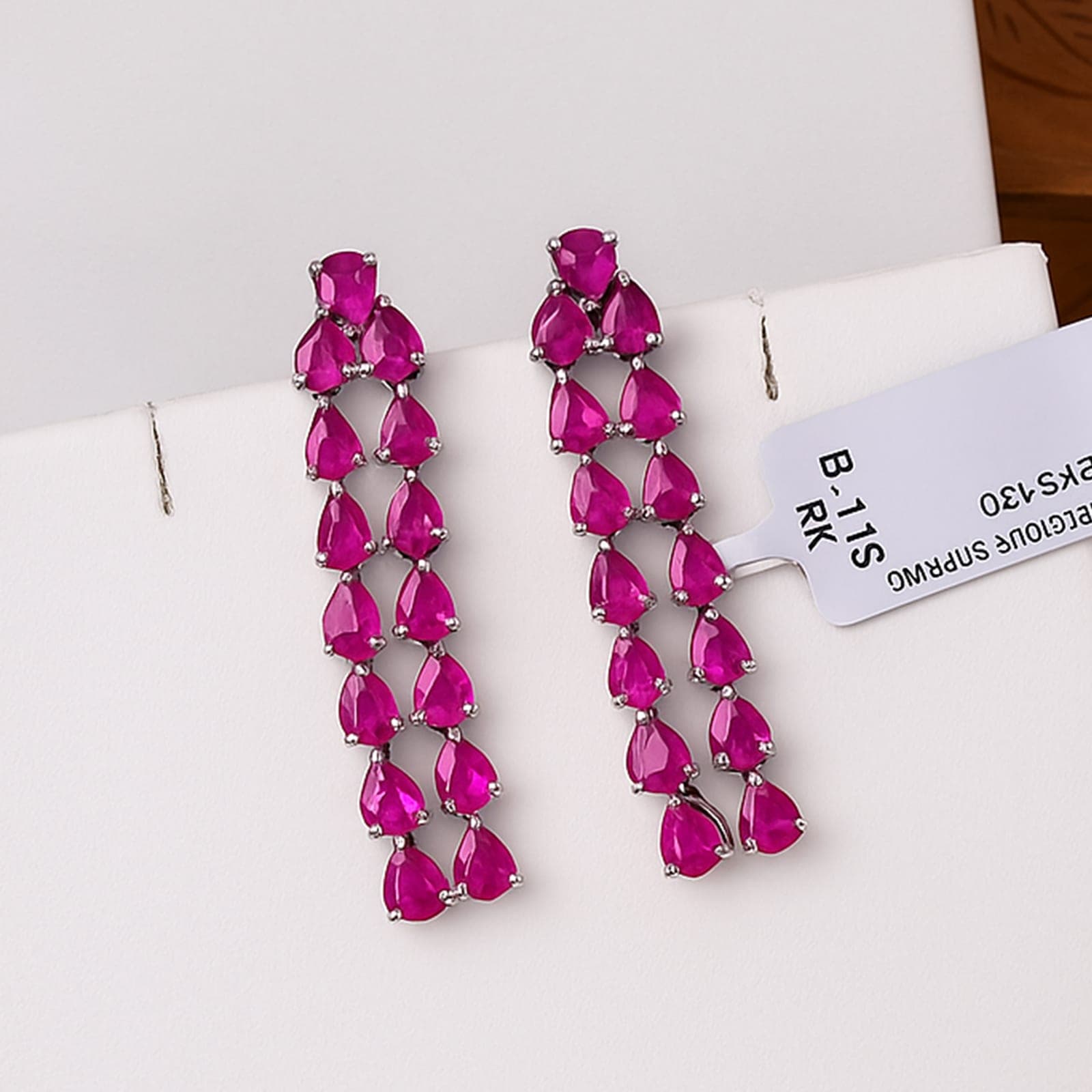 Pink Ruby Long Statement Earrings alternate view