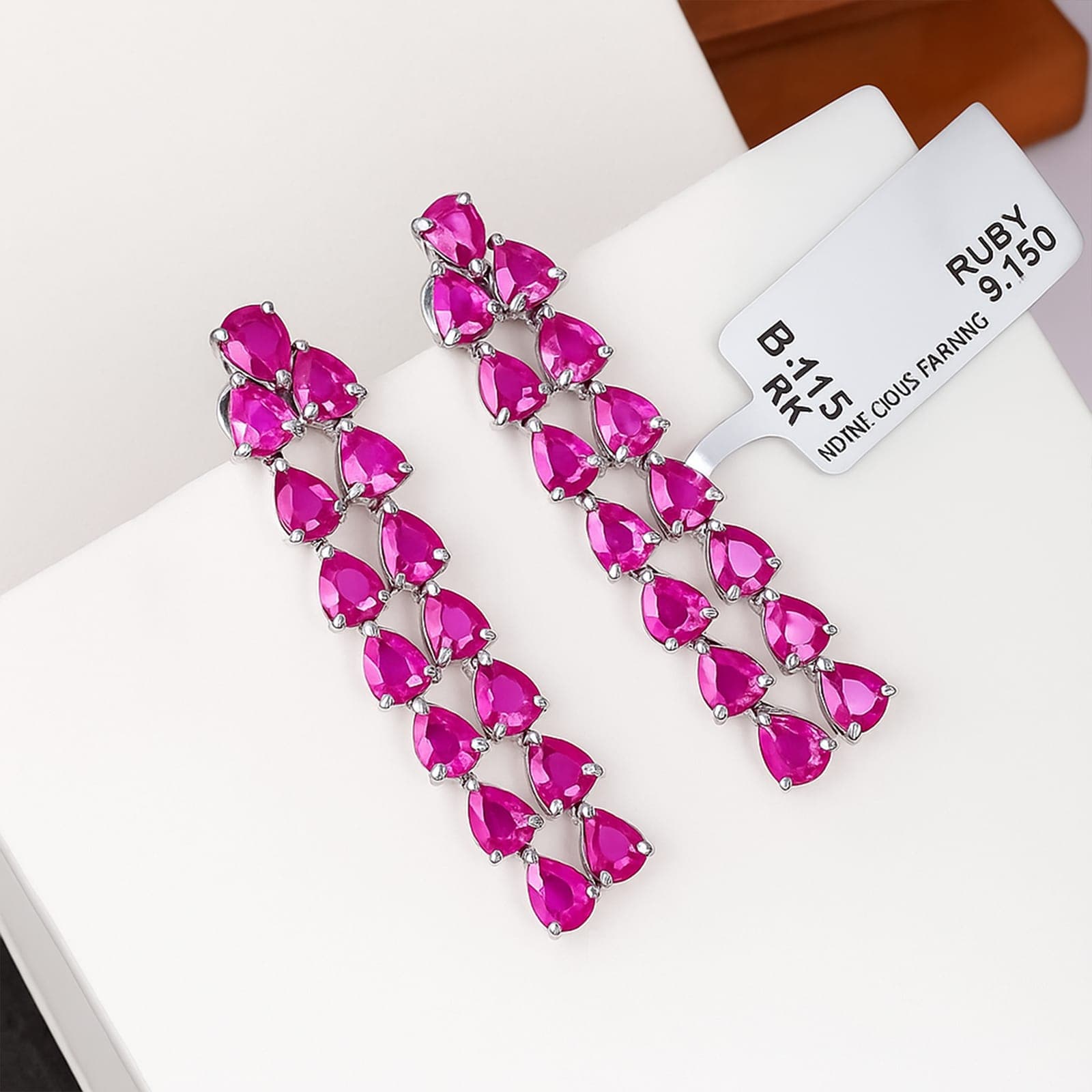Pink Ruby Long Statement Earrings
