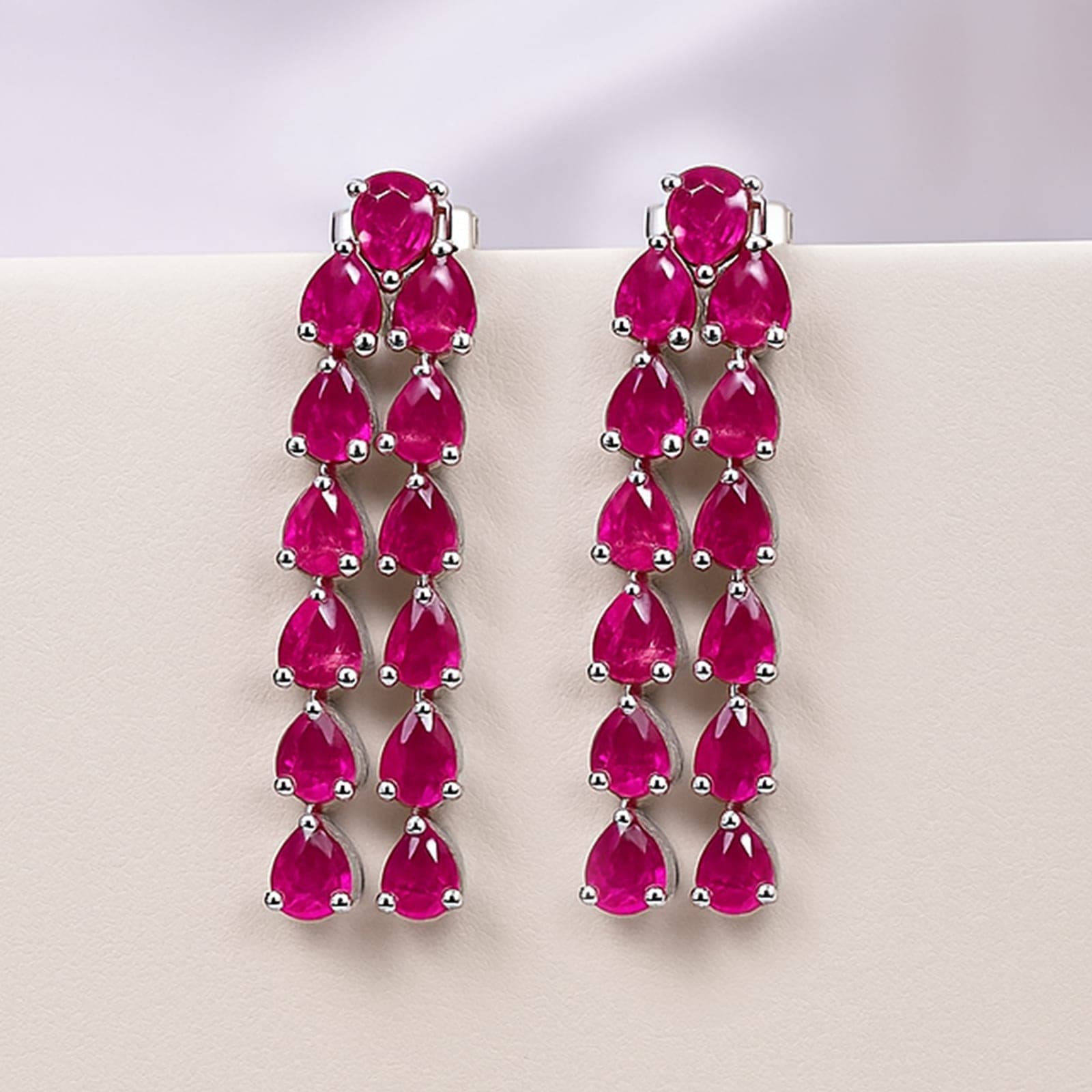 Pink Ruby Long Statement Earrings