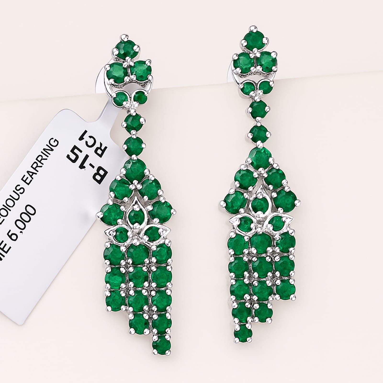 Emerald & Diamond Chandelier Earrings in Silver